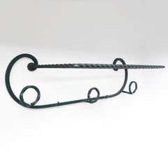 Rustic French Wrought Iron Coat Rack & Storage Shelf  Entry Piece Jade Green
