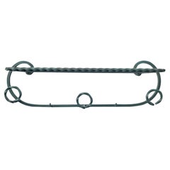 Rustic French Wrought Iron Coat Rack & Storage Shelf  Entry Piece Jade Green
