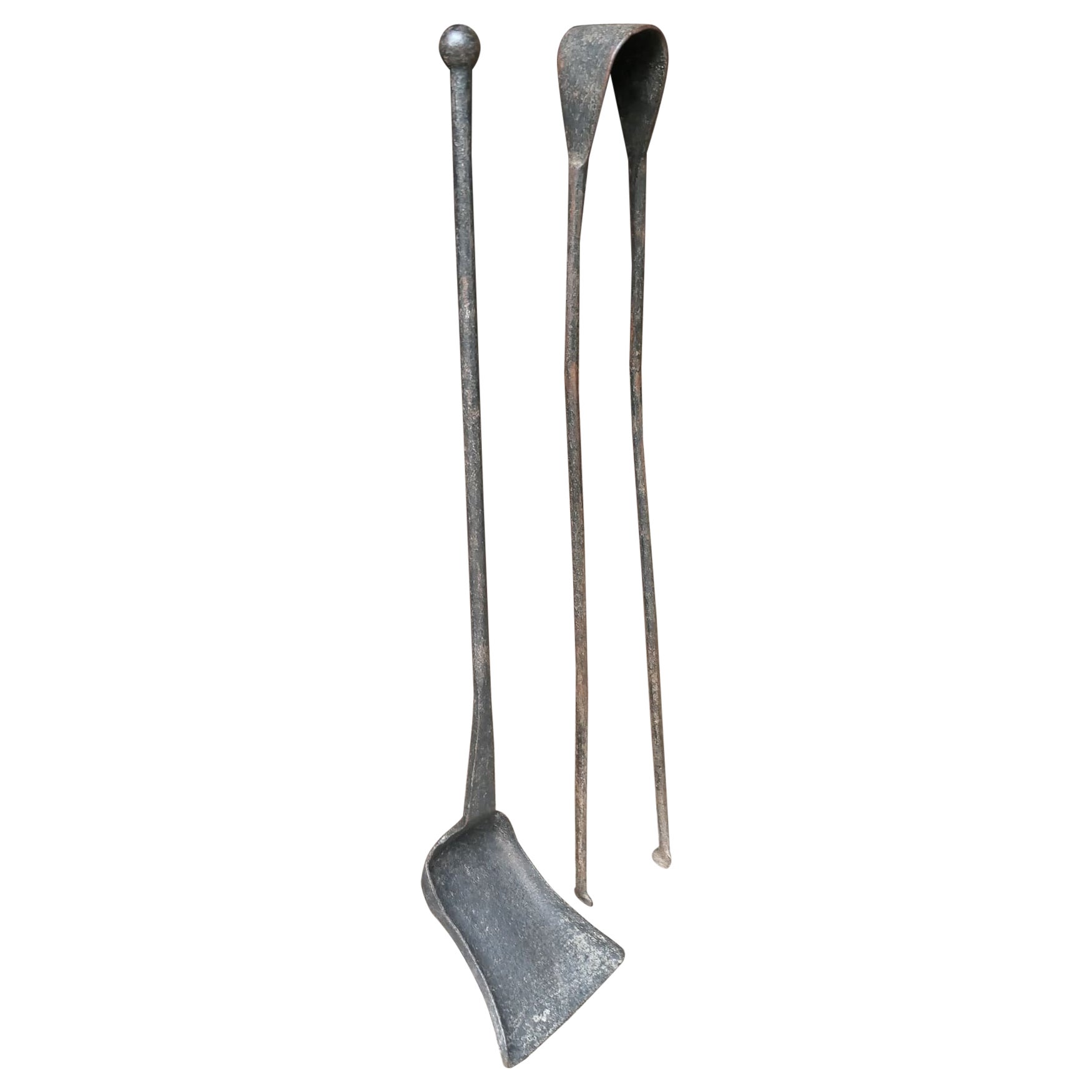 Rustic French Wrought Iron Fireplace Tools or Fire Tools, 18th Century