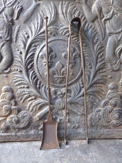 Rustic French Wrought Iron Fireplace Tools or Fire Tools, Early 18th Century