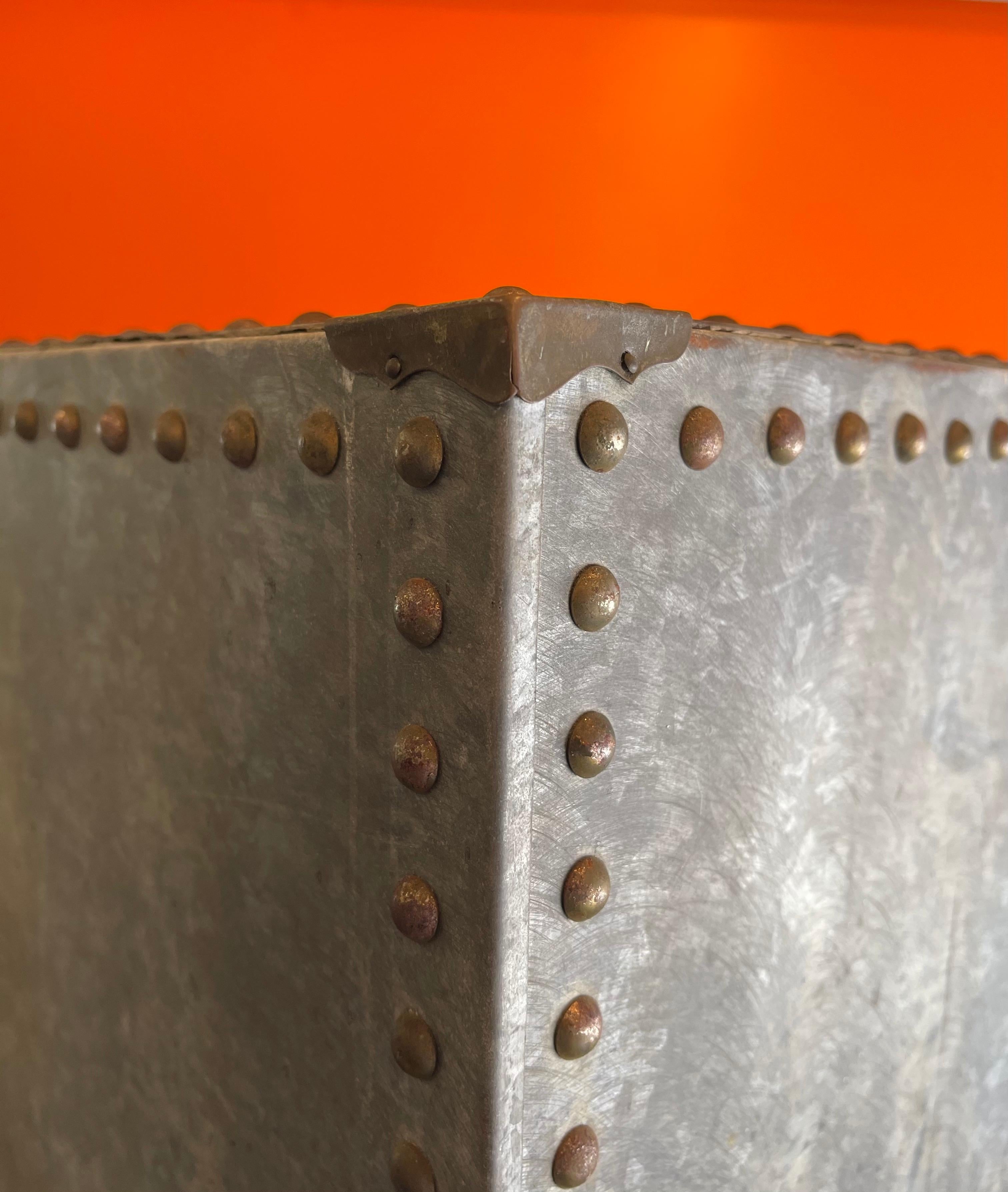 Organic Modern Rustic Galvanized Sheet Metal and Rivets Pedestal