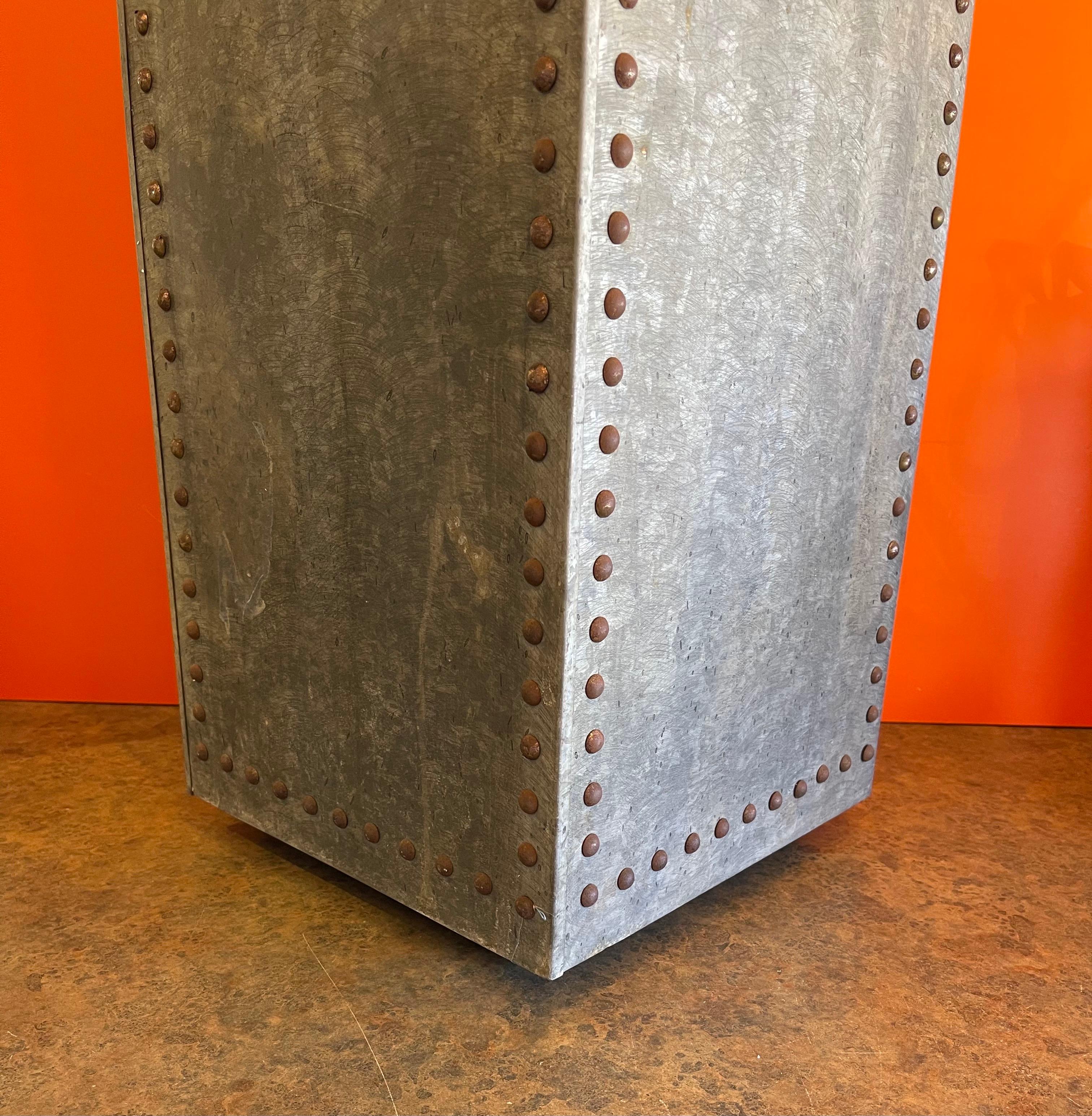 20th Century Rustic Galvanized Sheet Metal and Rivets Pedestal