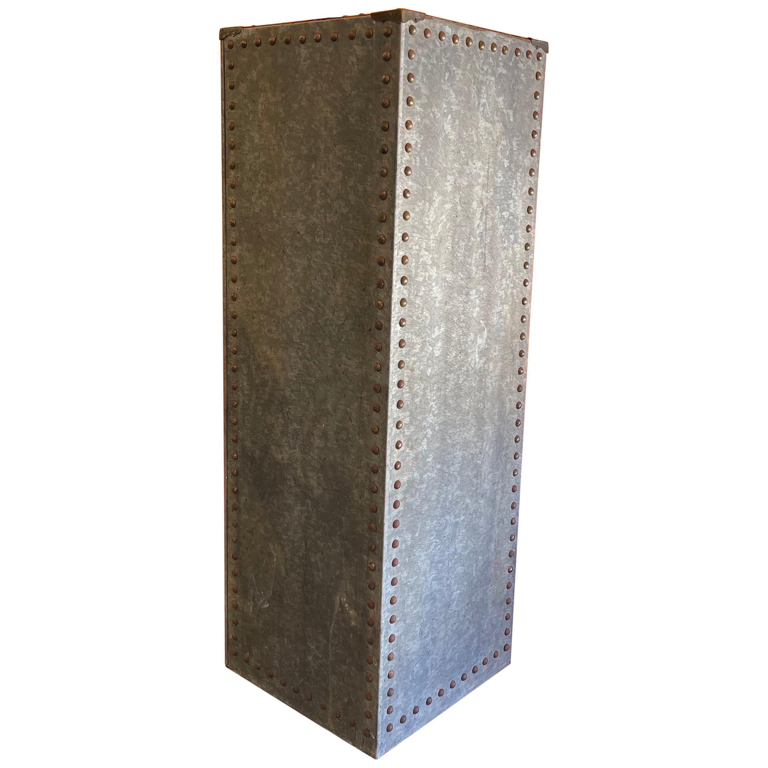 Rustic Galvanized Sheet Metal and Rivets Pedestal