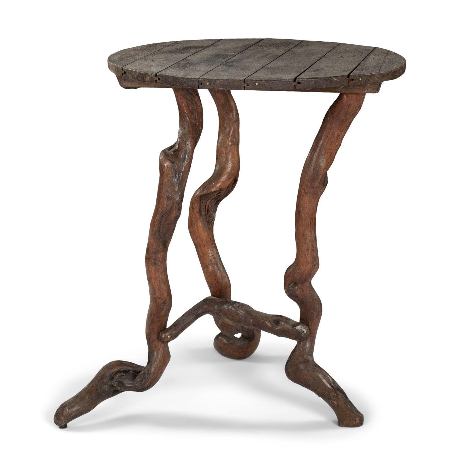20th Century Rustic Garden Table with Root Wood Base For Sale