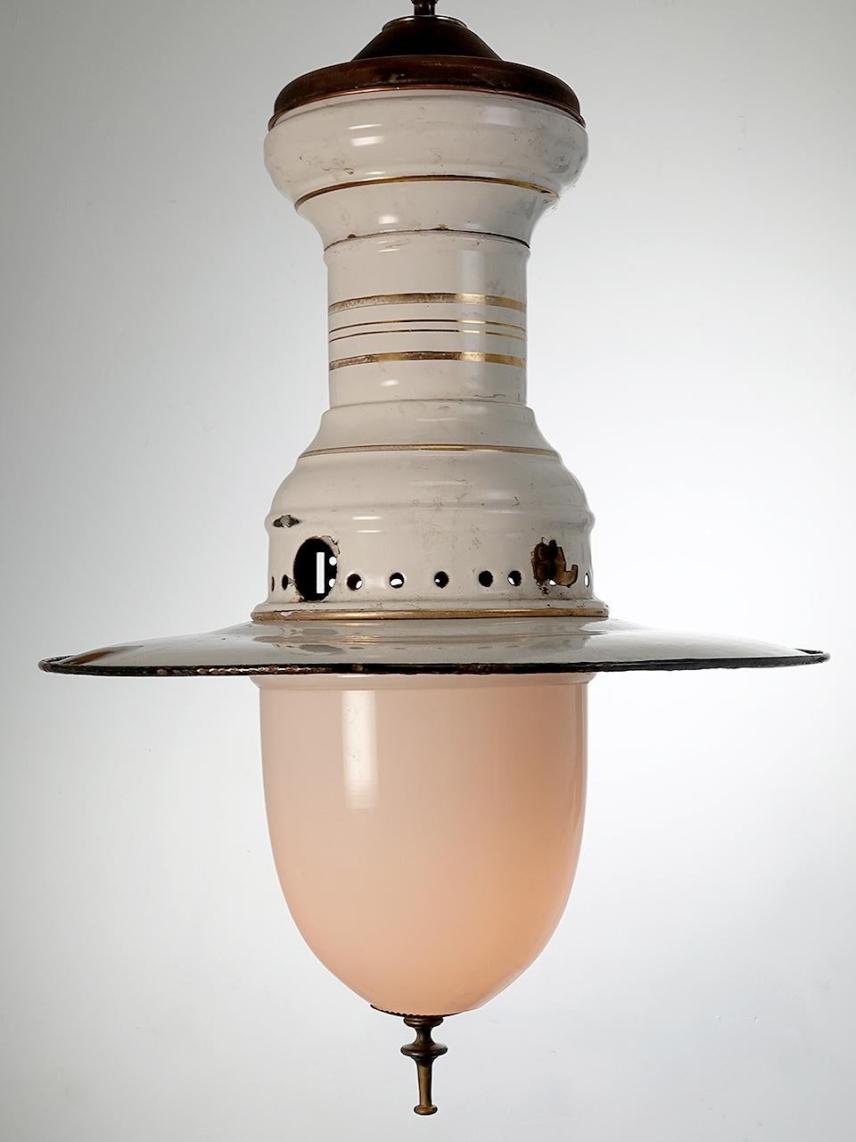 American Rustic Gas Lamp with Deep Milk Glass Shade