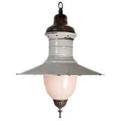 Antique Rustic Gas Lamp with Deep Milk Glass Shade