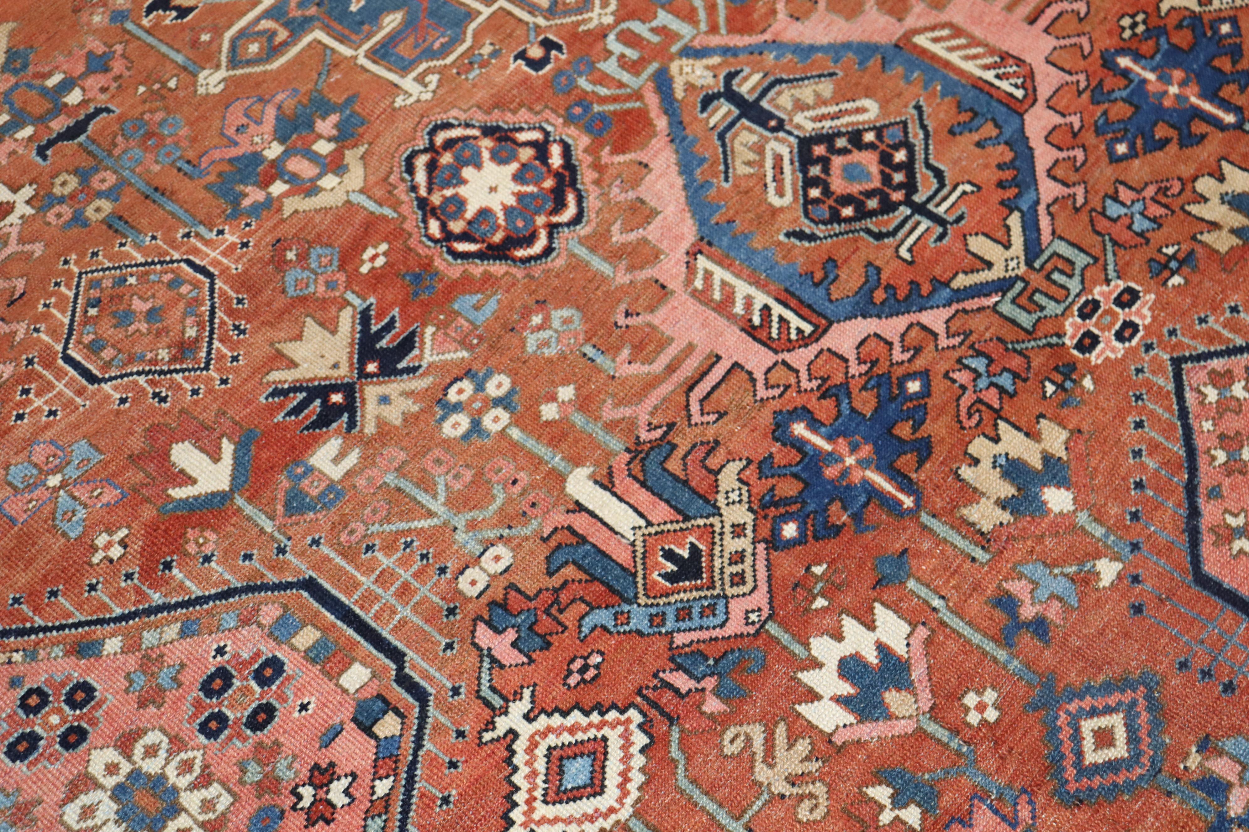 Rustic Geometric Antique Persian Heriz Karadja Carpet, Early 20th Century 5