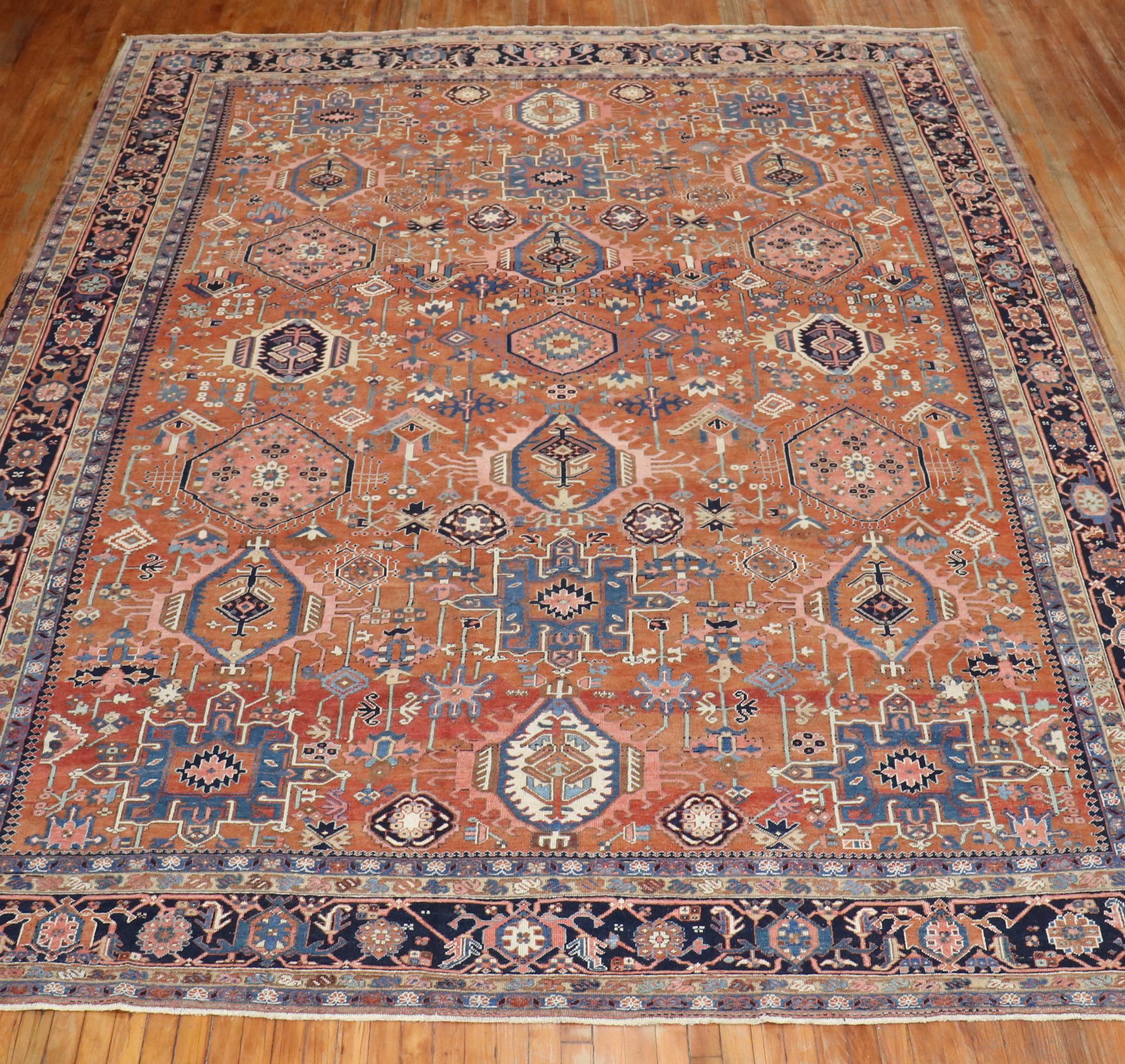 Rustic Geometric Antique Persian Heriz Karadja Carpet, Early 20th Century 6