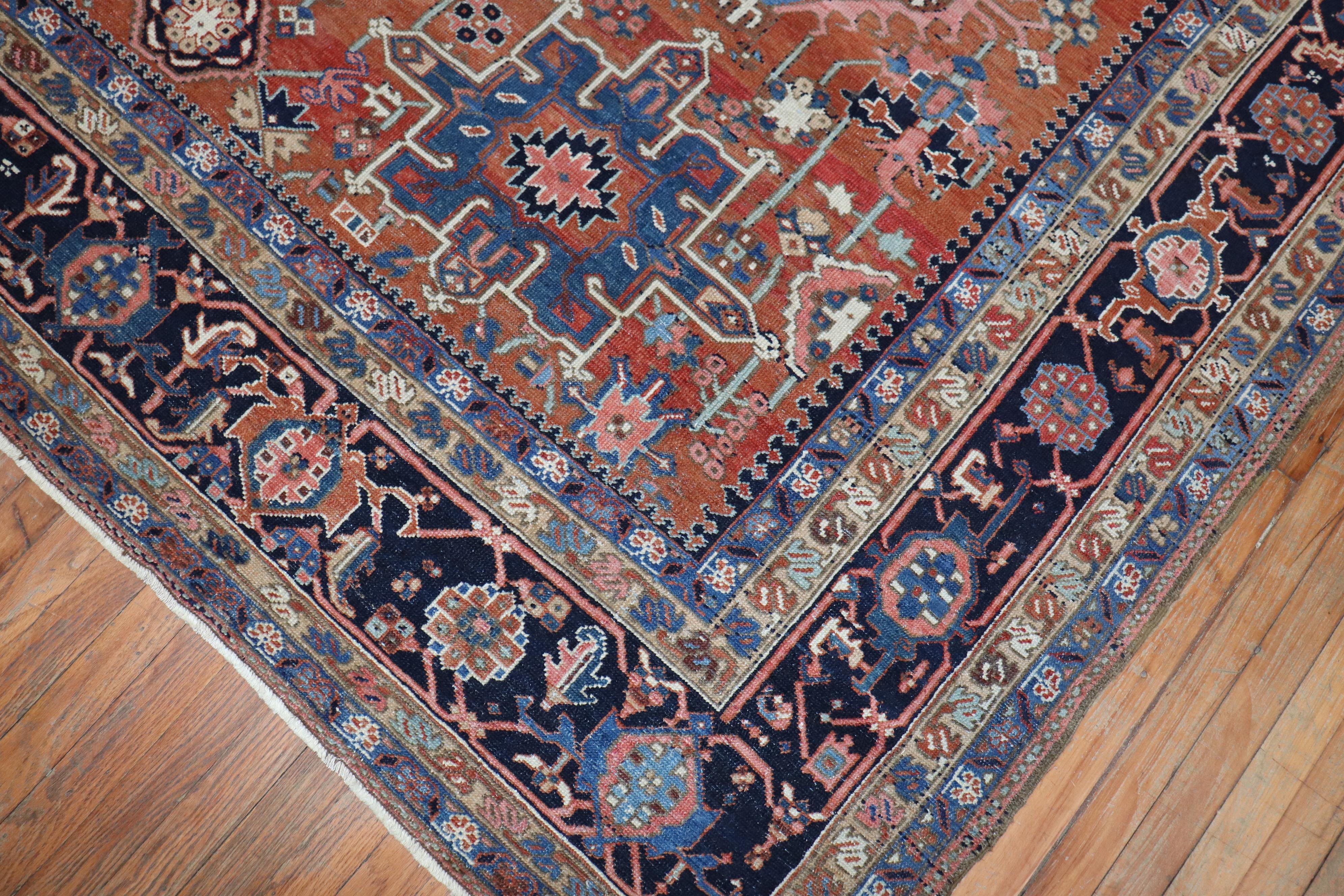 Hand-Woven Rustic Geometric Antique Persian Heriz Karadja Carpet, Early 20th Century