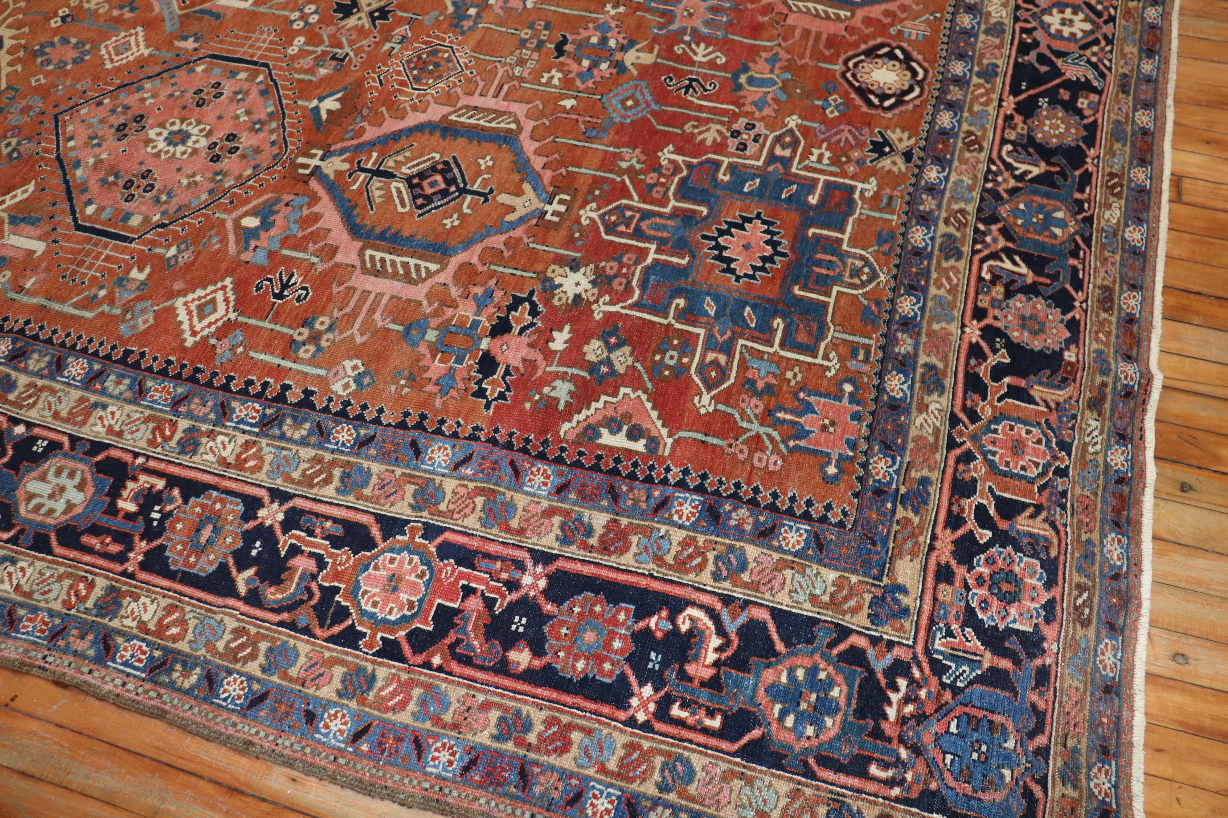 Wool Rustic Geometric Antique Persian Heriz Karadja Carpet, Early 20th Century