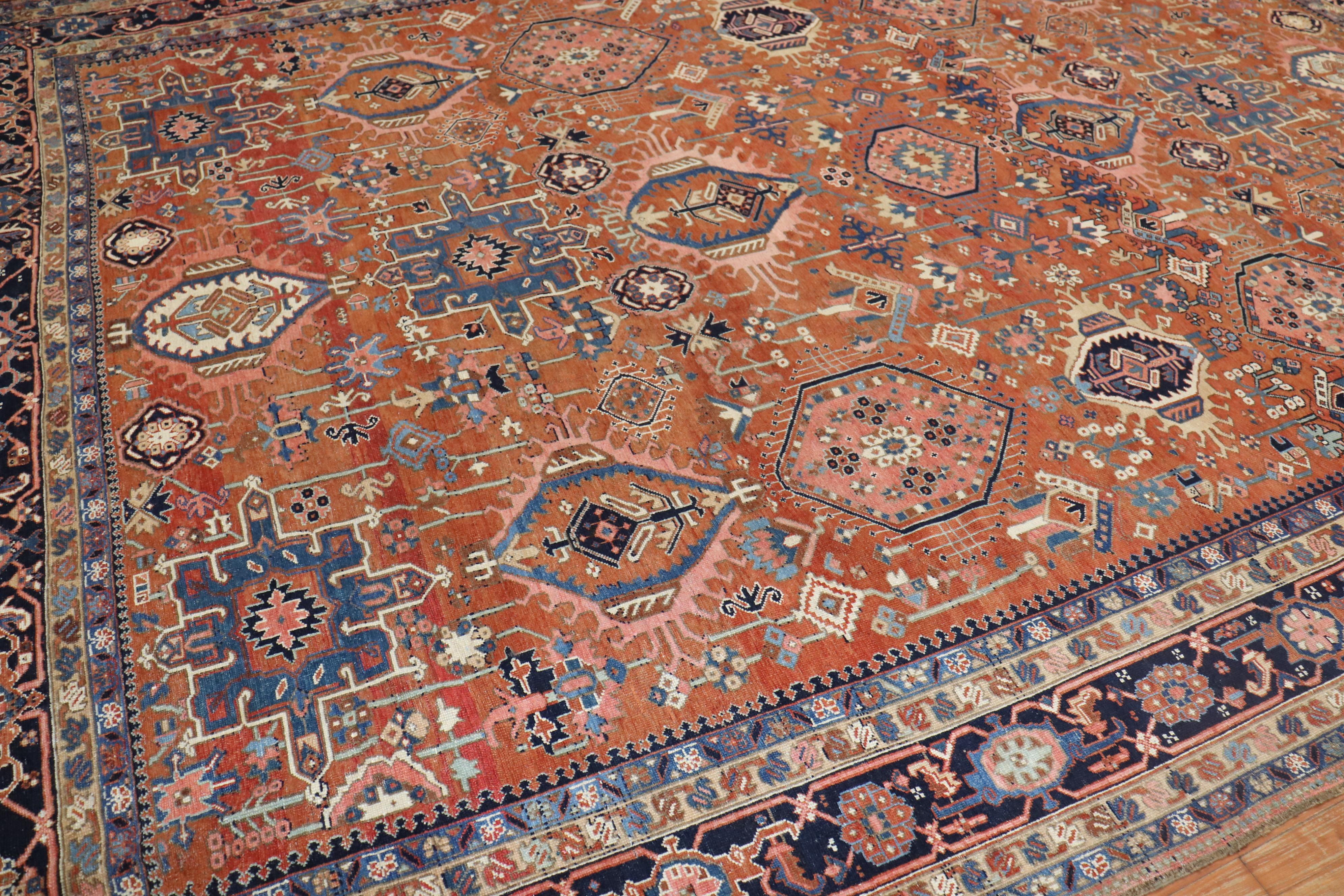 Rustic Geometric Antique Persian Heriz Karadja Carpet, Early 20th Century 1