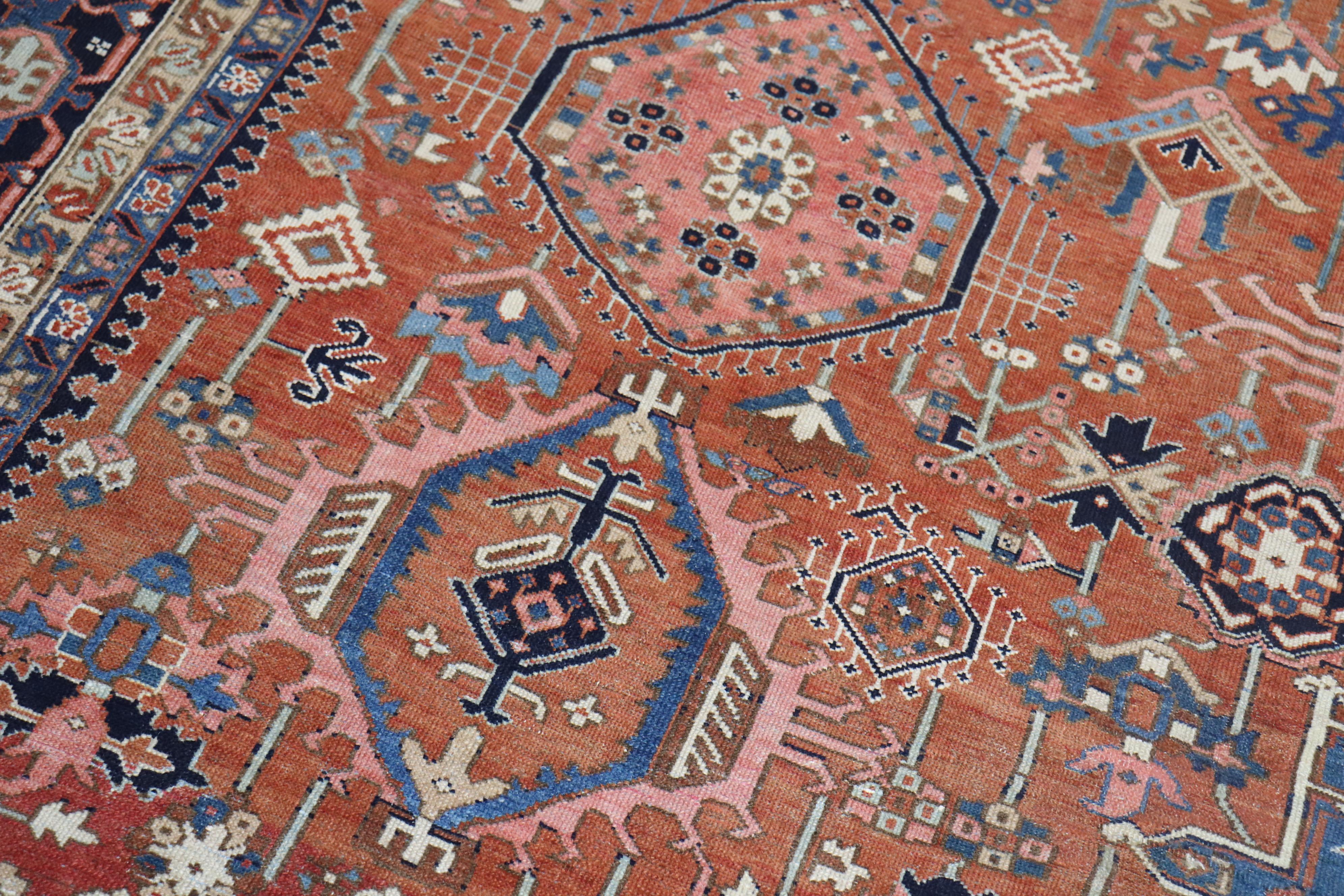 Rustic Geometric Antique Persian Heriz Karadja Carpet, Early 20th Century 4