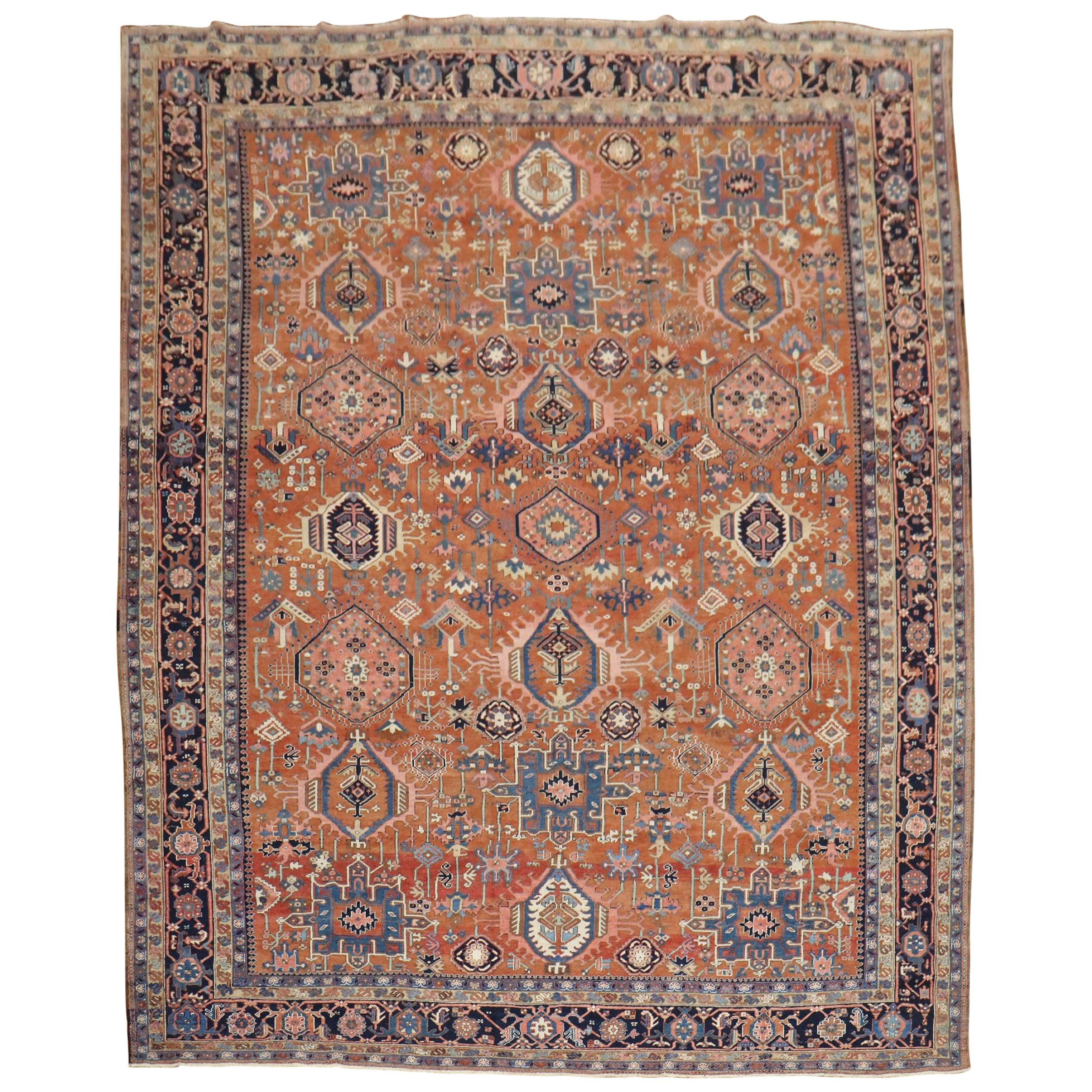 Rustic Geometric Antique Persian Heriz Karadja Carpet, Early 20th Century