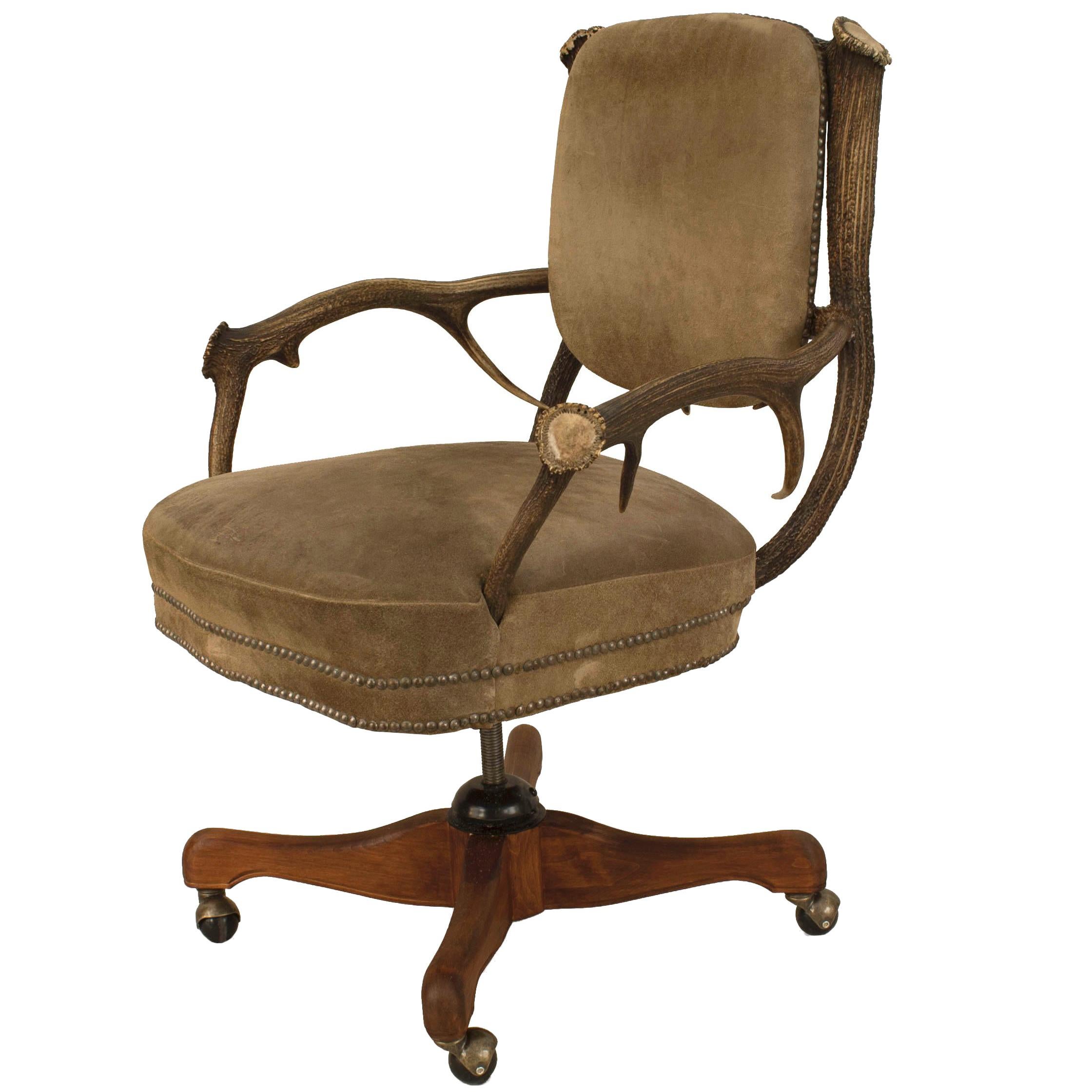 Rustic German Horn and Antler Swivel Chair