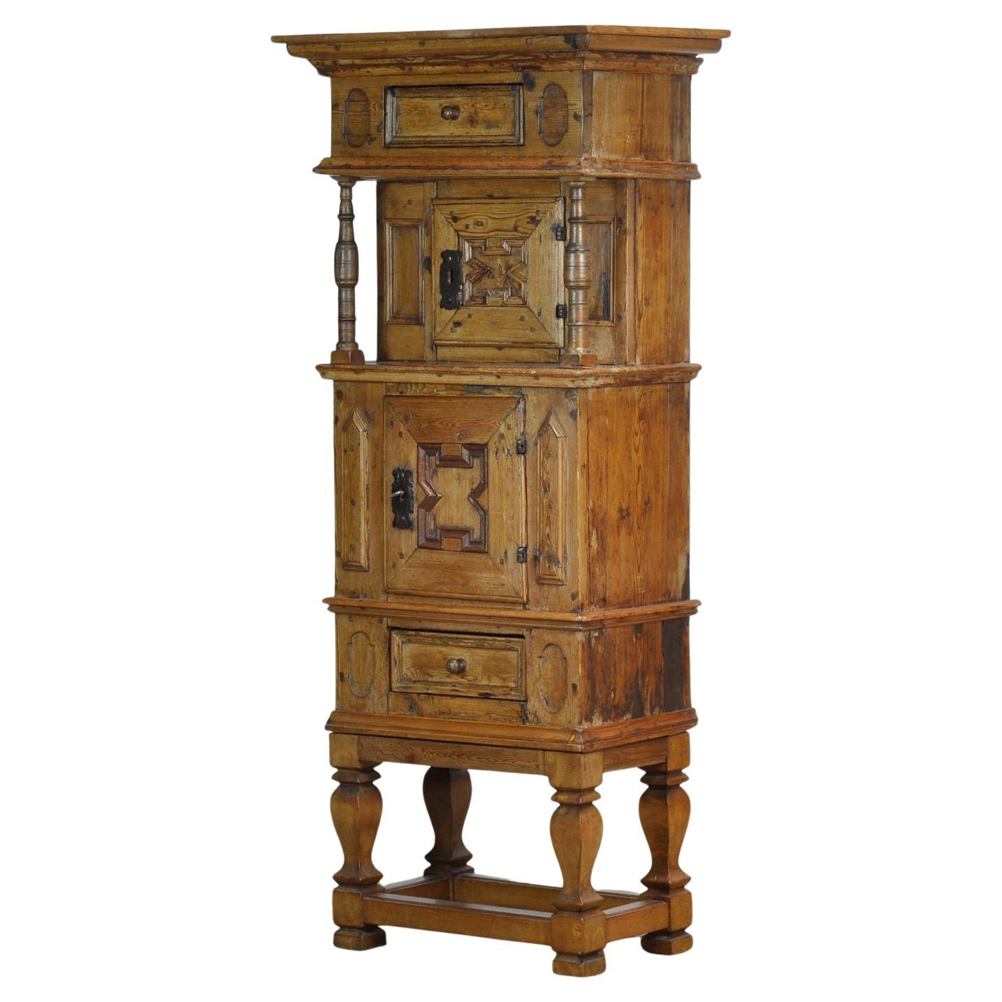 Rustic German pine and oak cabinet, circa 1850 For Sale