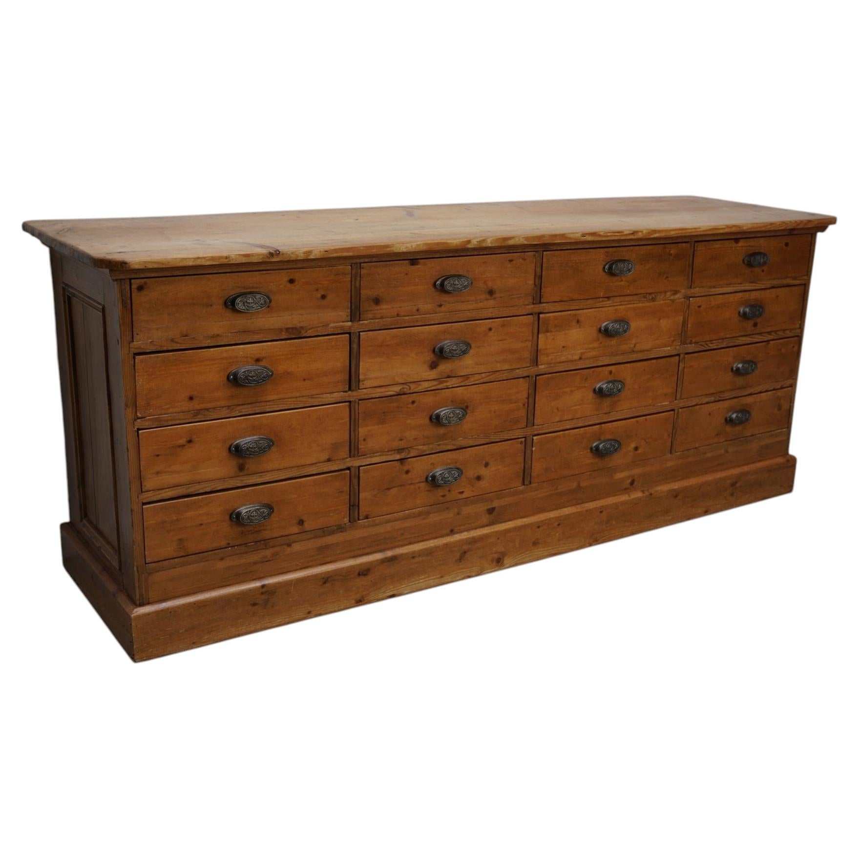 Rustic German Pine Apothecary Cabinet / Shop Counter / Kitchen Island, 1930