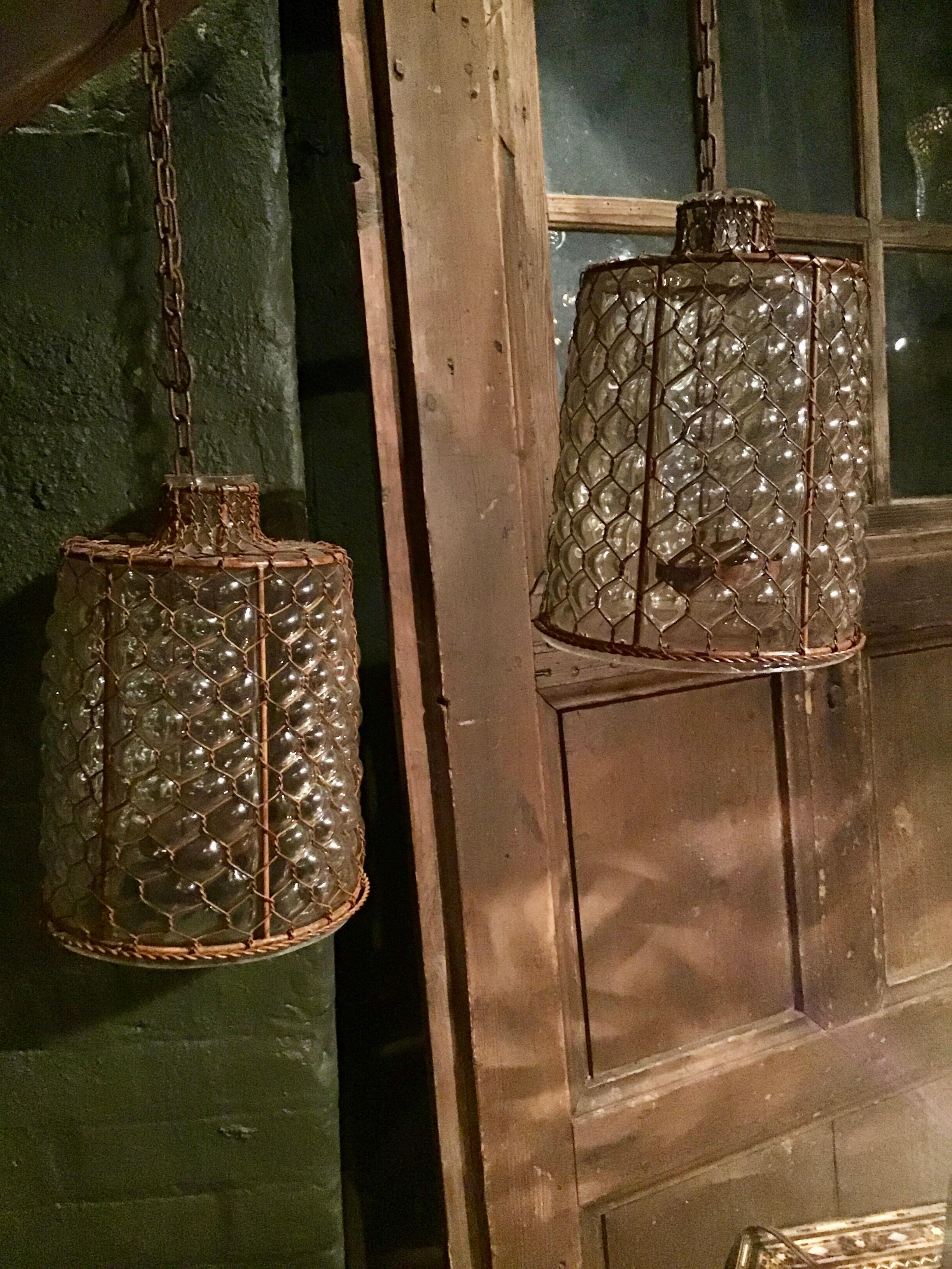 Rustic Glass Cage Lantern In Good Condition In Los Angeles, CA
