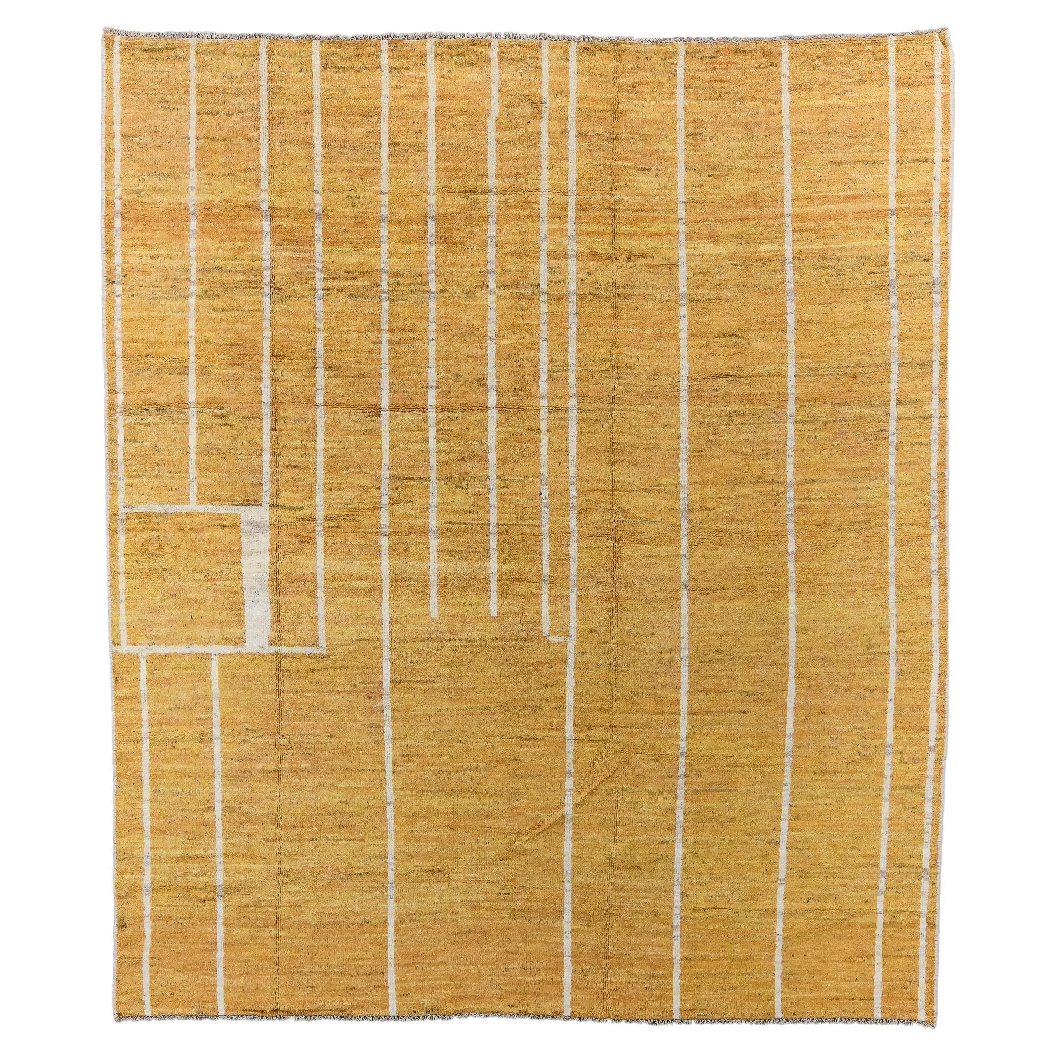 Rustic Gold Contemporary Rug with Square  Shape and Ecru Lines   For Sale