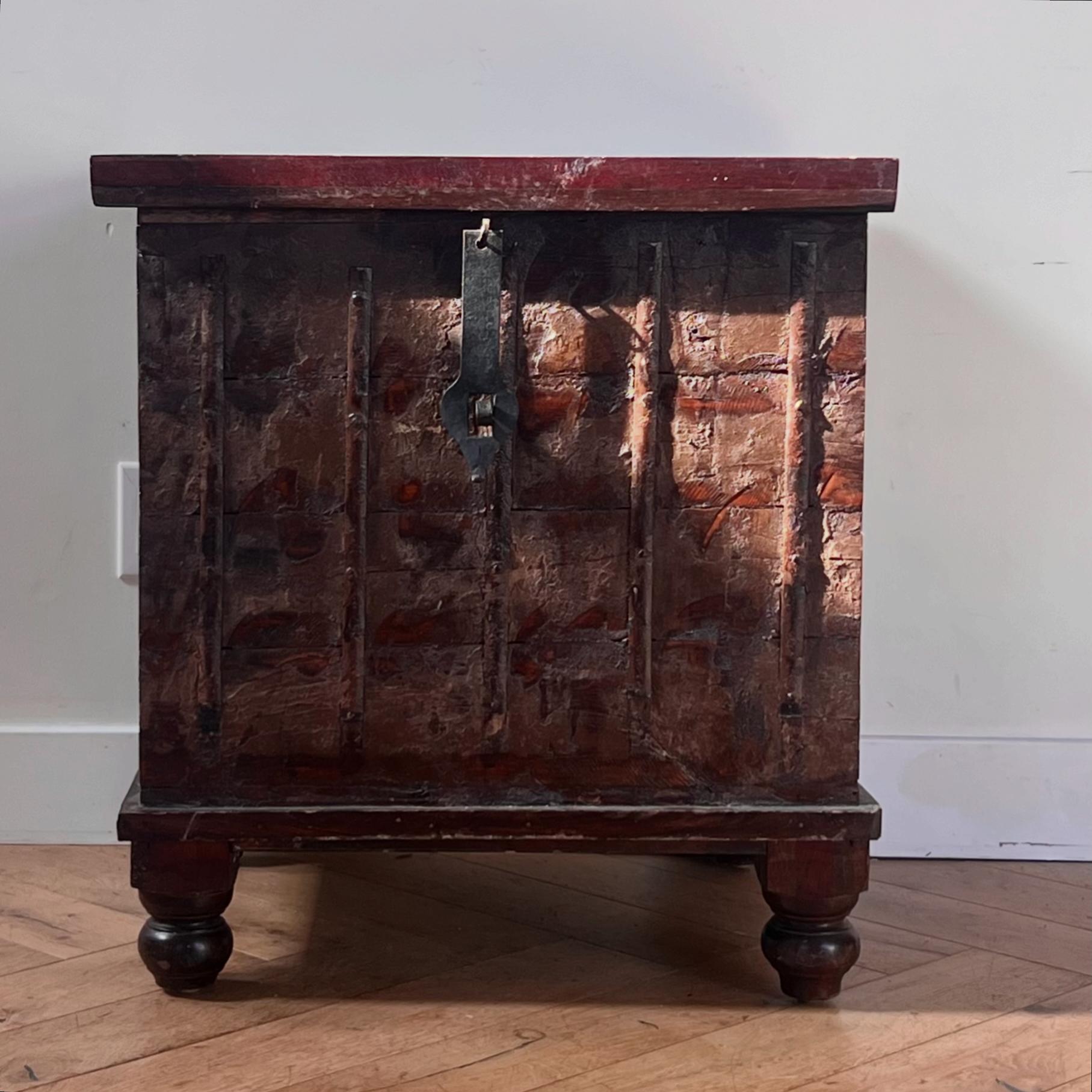 Rustic Gothic Mango Wood Chest with Iron Hardware, 20th Century 12