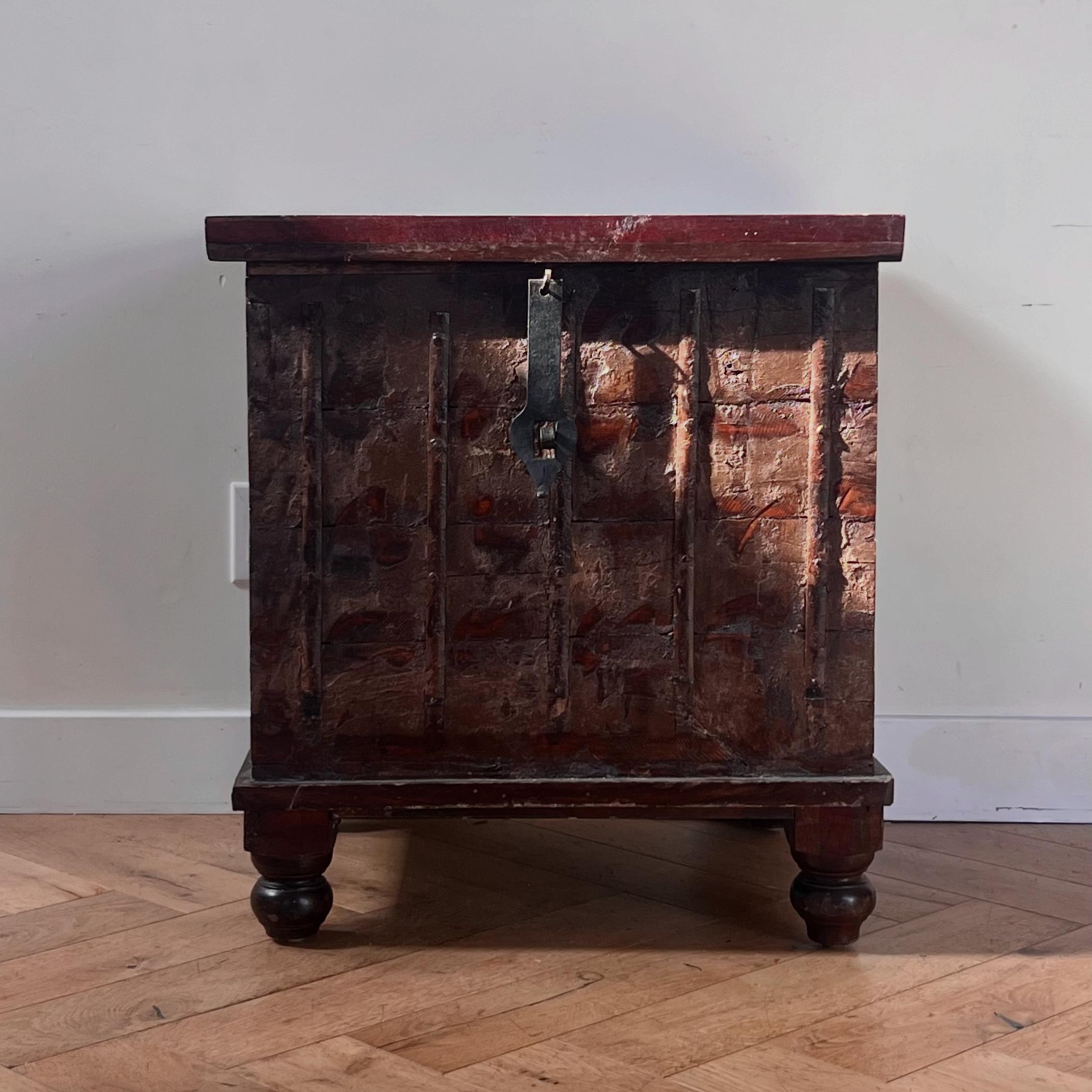 Rustic Gothic Mango Wood Chest with Iron Hardware, 20th Century 1