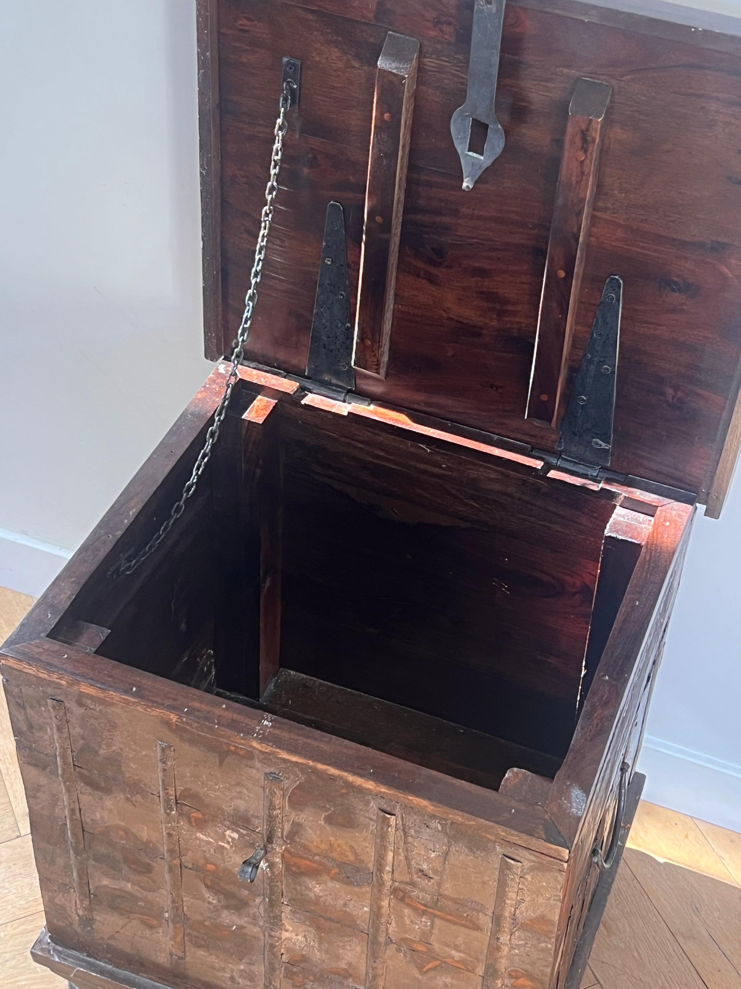 Rustic Gothic Mango Wood Chest with Iron Hardware, 20th Century 2
