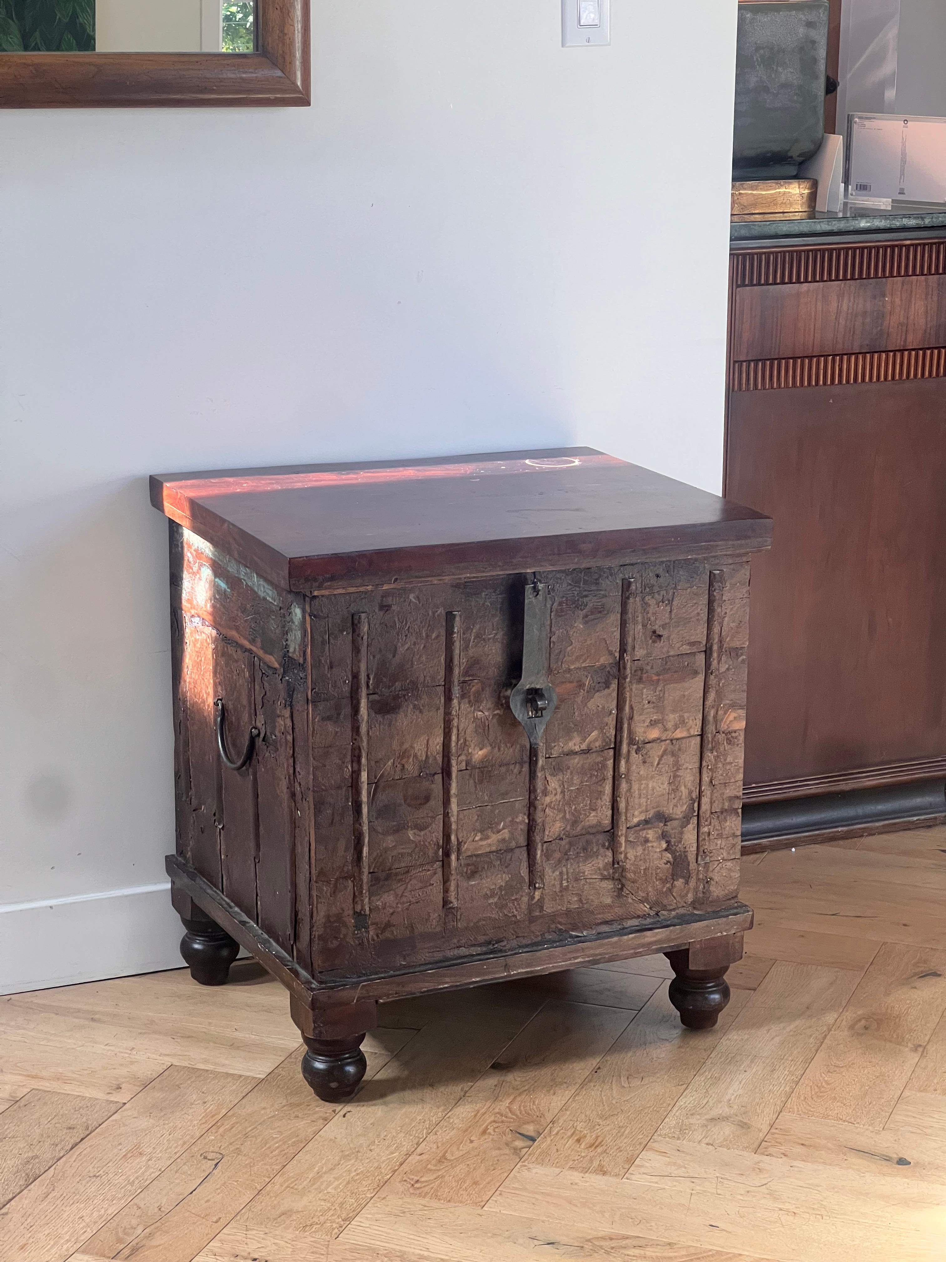Rustic Gothic Mango Wood Chest with Iron Hardware, 20th Century 3