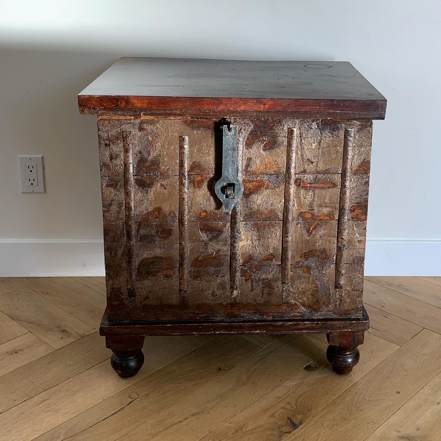 Rustic Gothic Mango Wood Chest with Iron Hardware, 20th Century For Sale 3