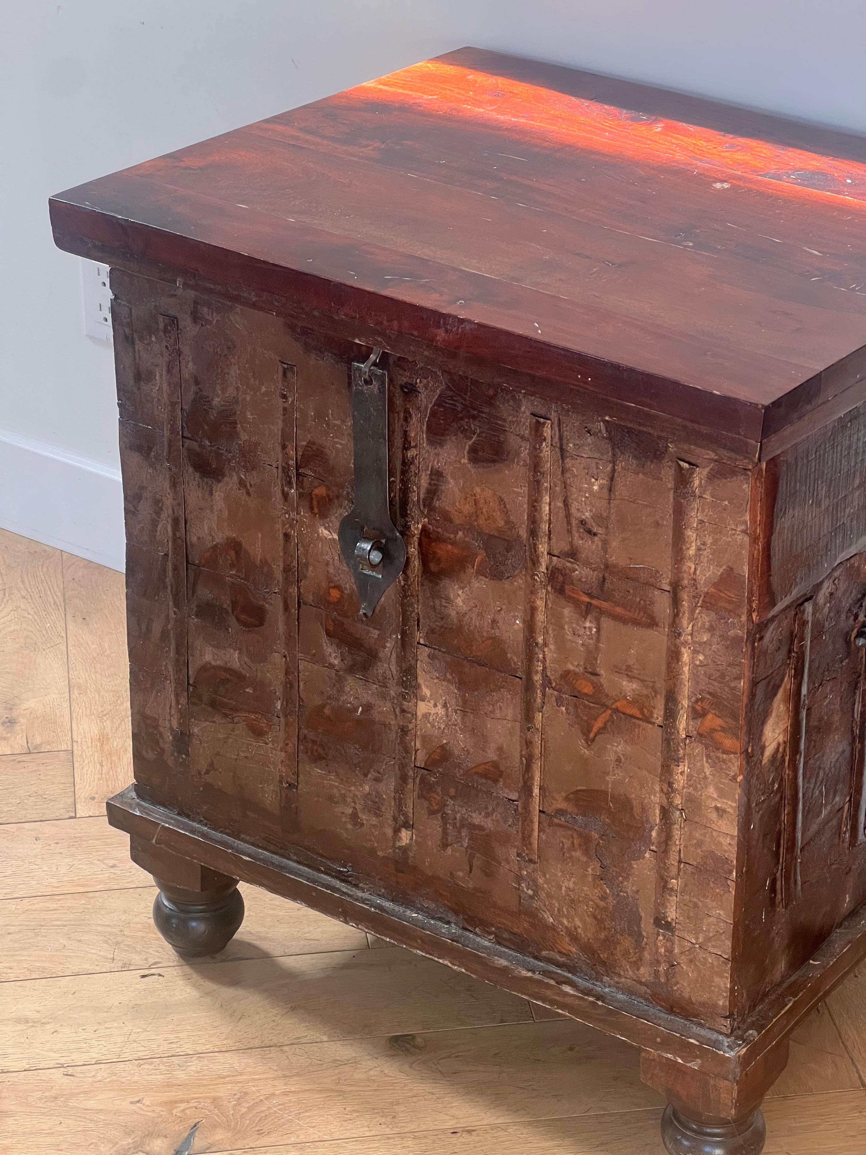 Rustic Gothic Mango Wood Chest with Iron Hardware, 20th Century 5