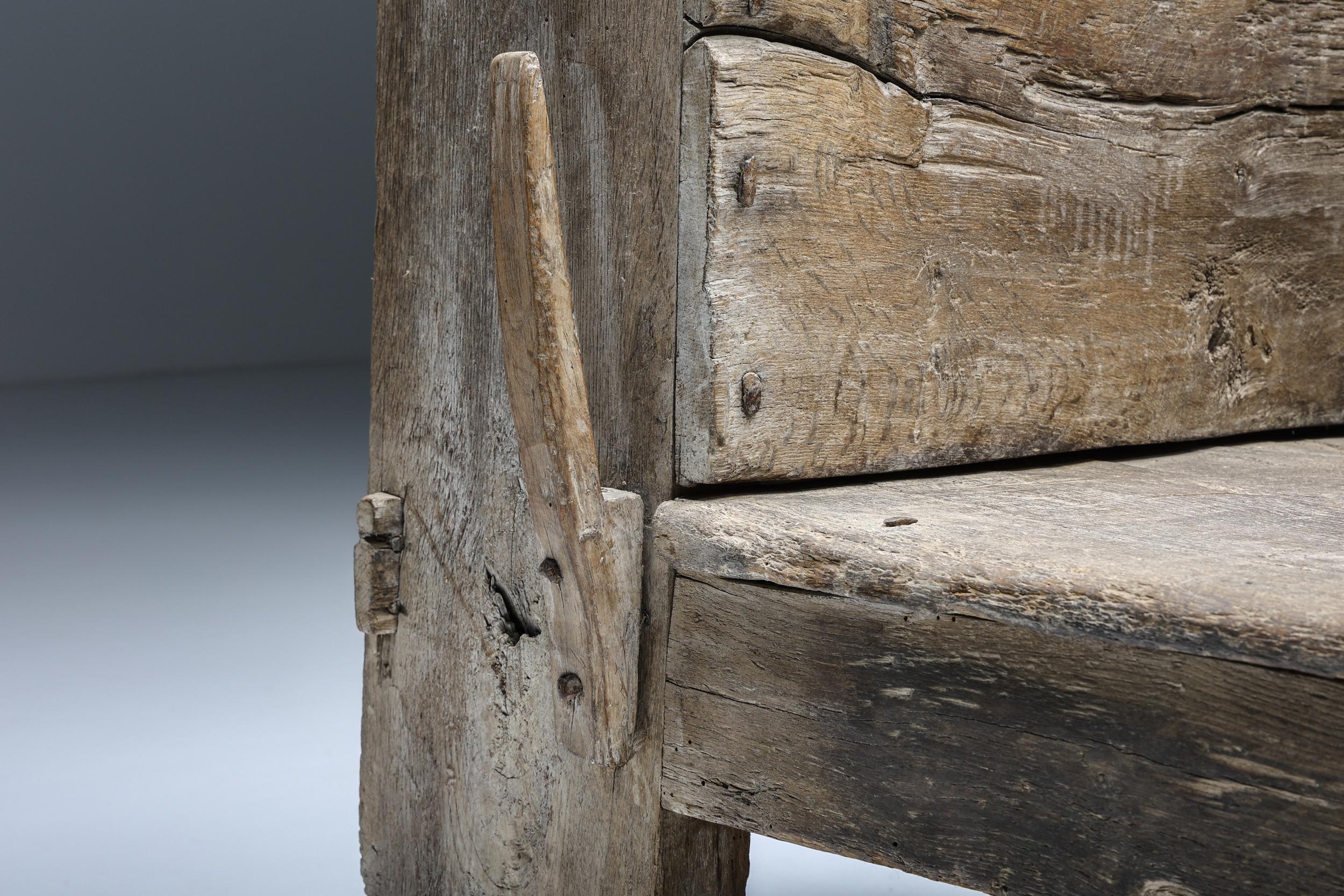 Rustic Graphical Bench with Arm Rests, French Craftsmanship, Patina, 1800's 2