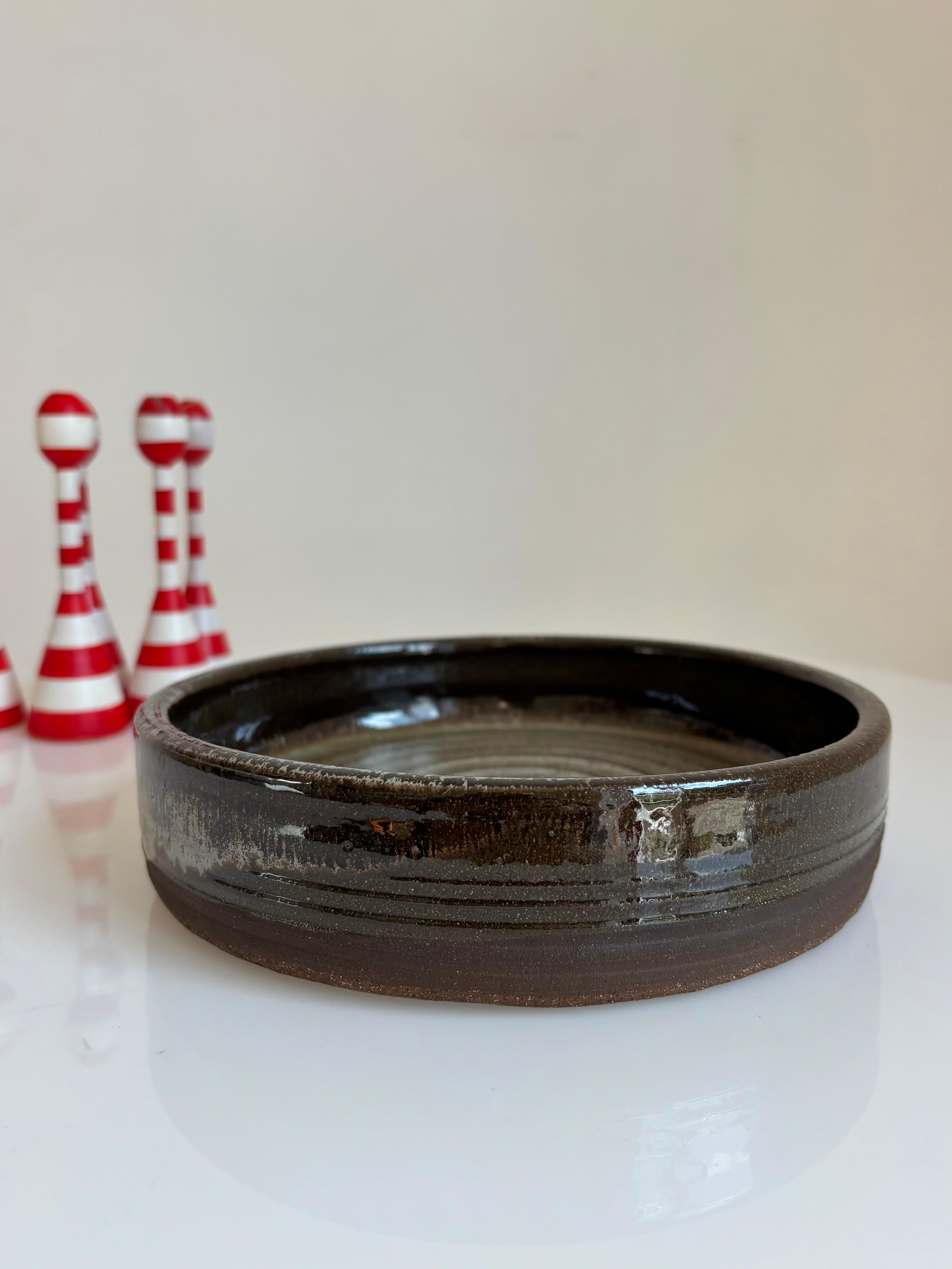 Mid-Century Modern Rustic Gray, Brown Stoneware Bowl, 1960s For Sale