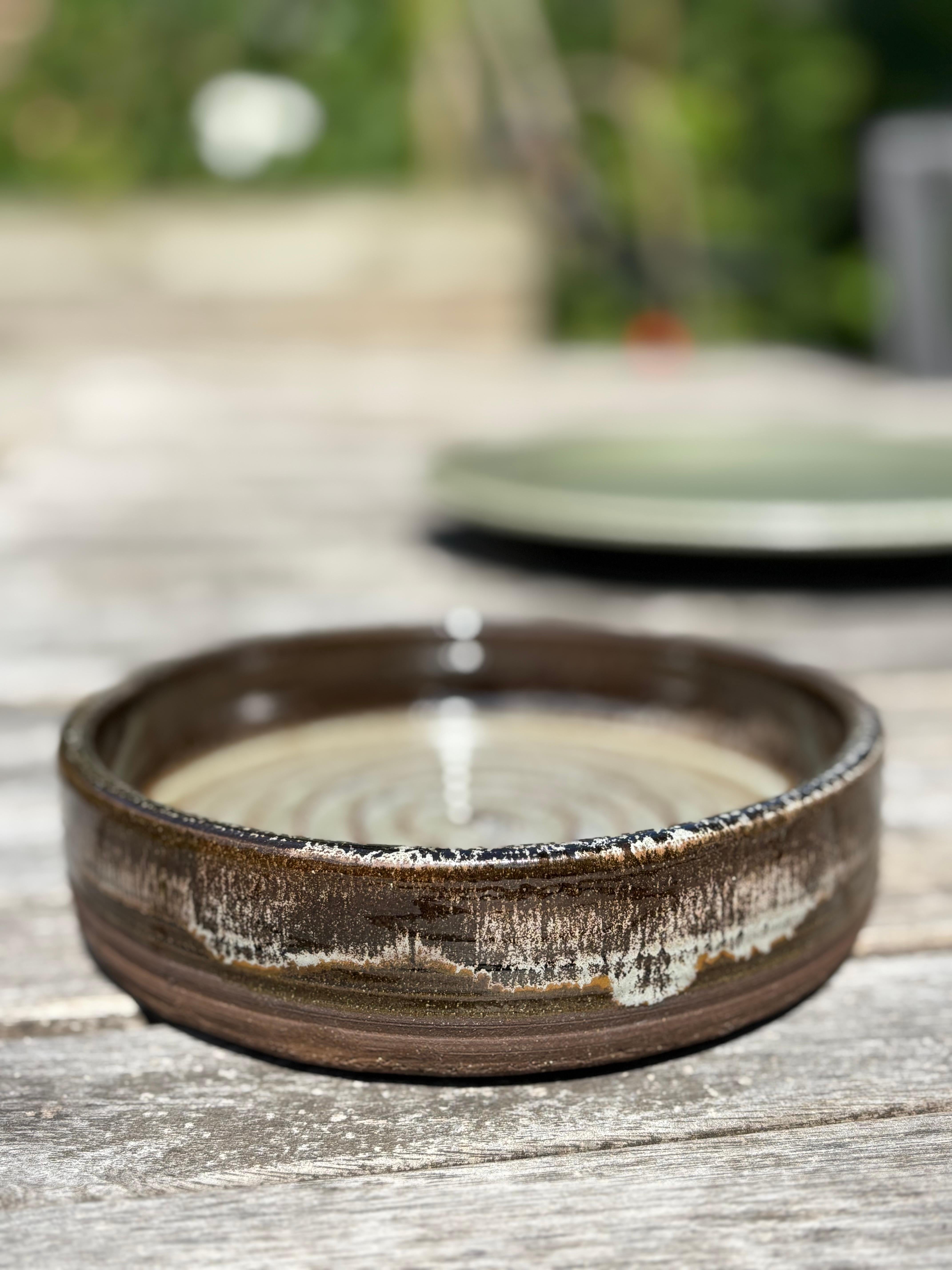 Glazed Rustic Gray, Brown Stoneware Bowl, 1960s For Sale