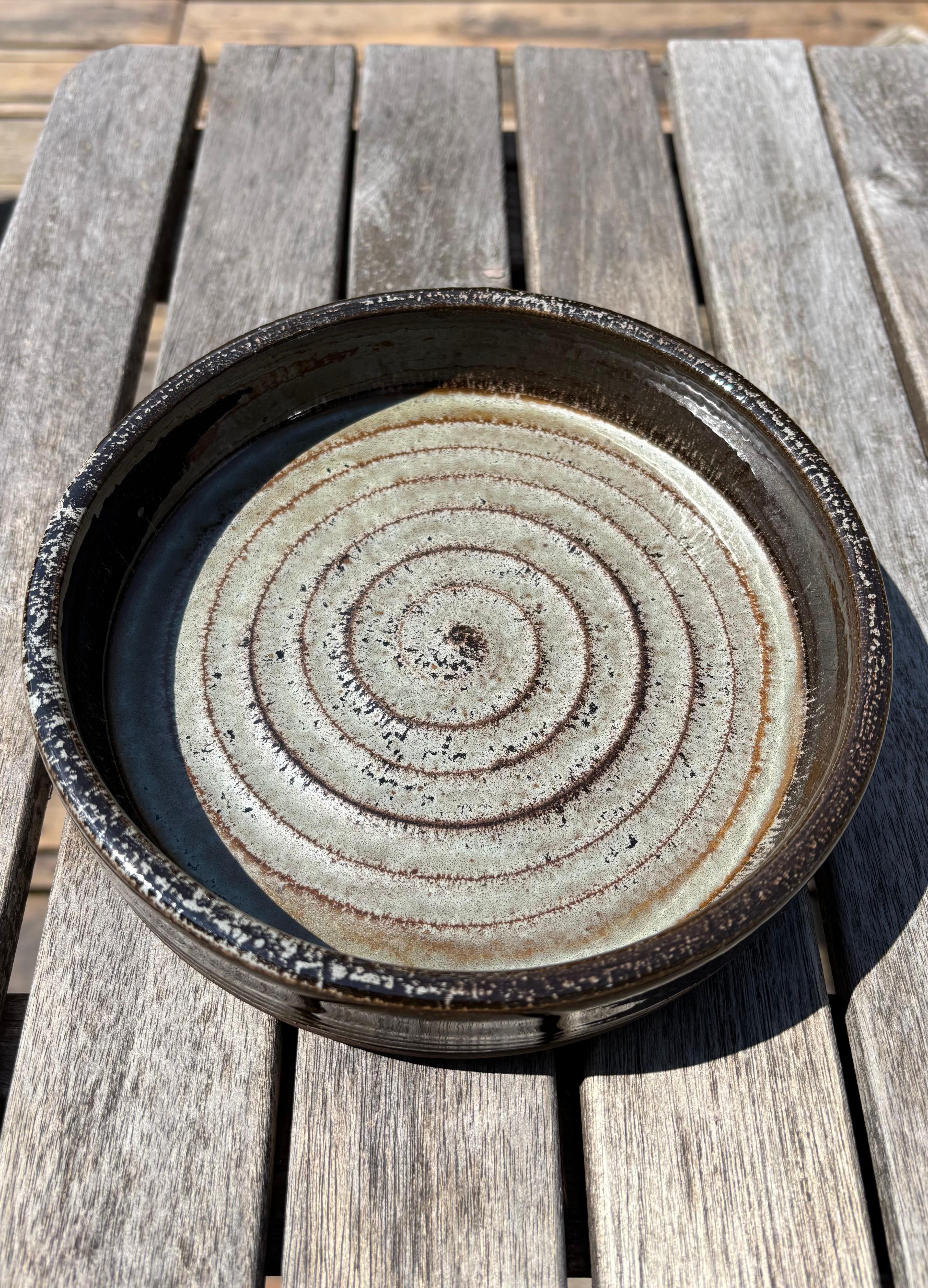 20th Century Rustic Gray, Brown Stoneware Bowl, 1960s For Sale