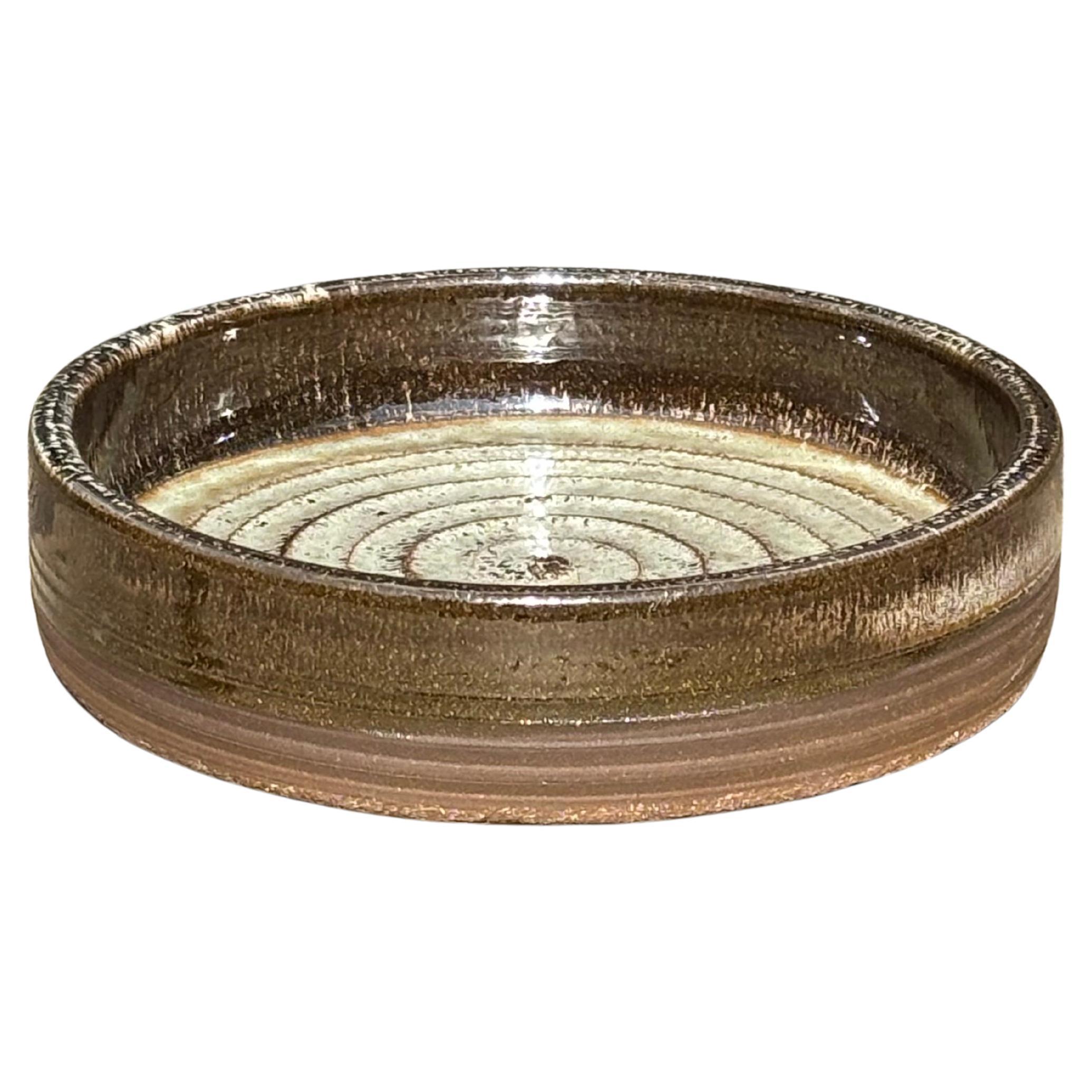 Rustic Gray, Brown Stoneware Bowl, 1960s For Sale
