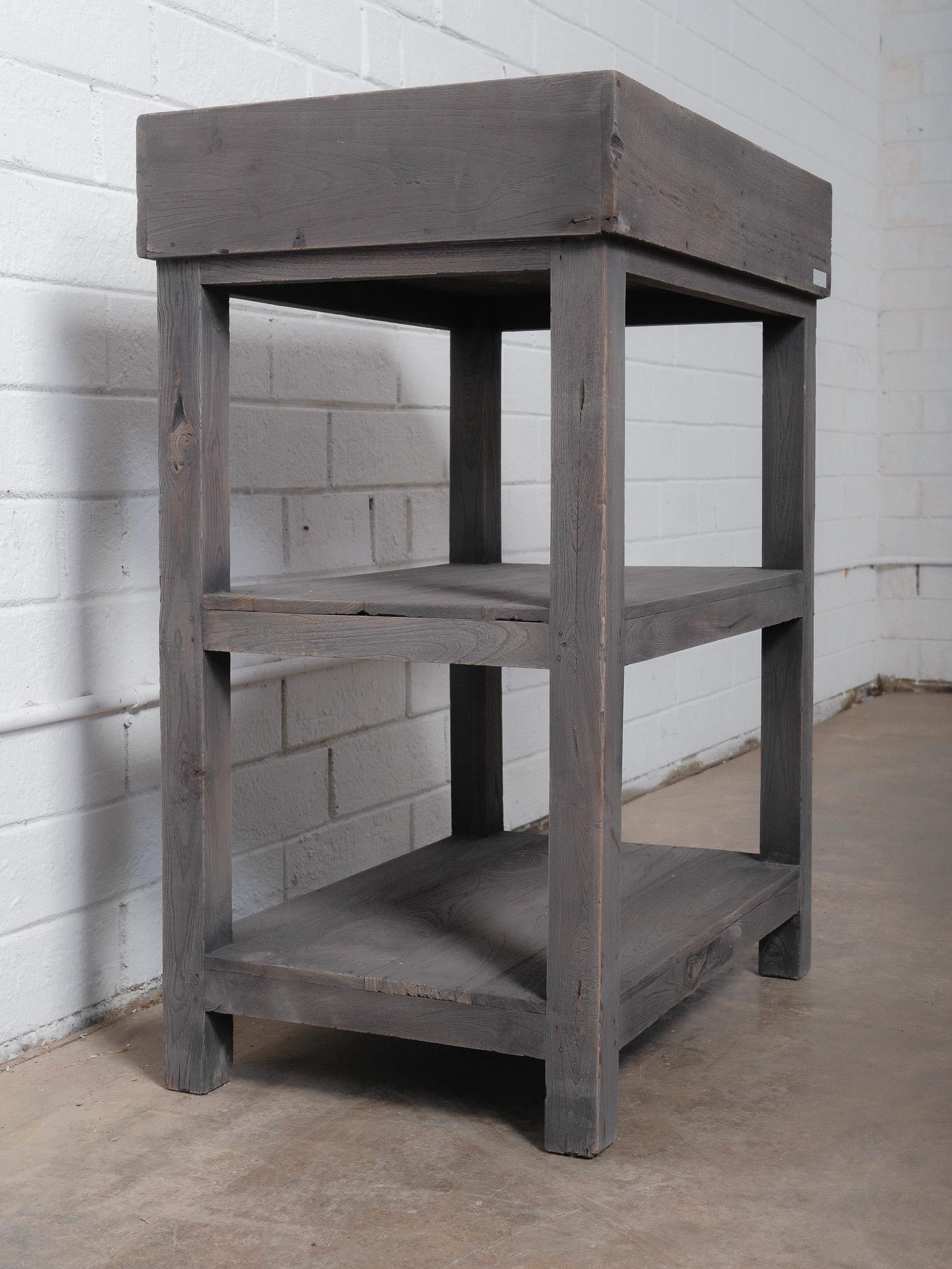 20th Century Rustic Gray Finish Wooden Tray Three-Tier Display Shelf For Sale