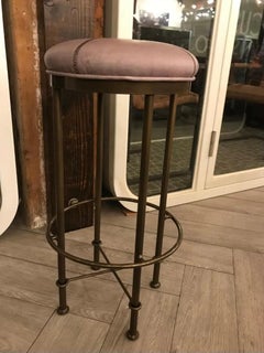 Rustikaler Grauer Leder Barhocker