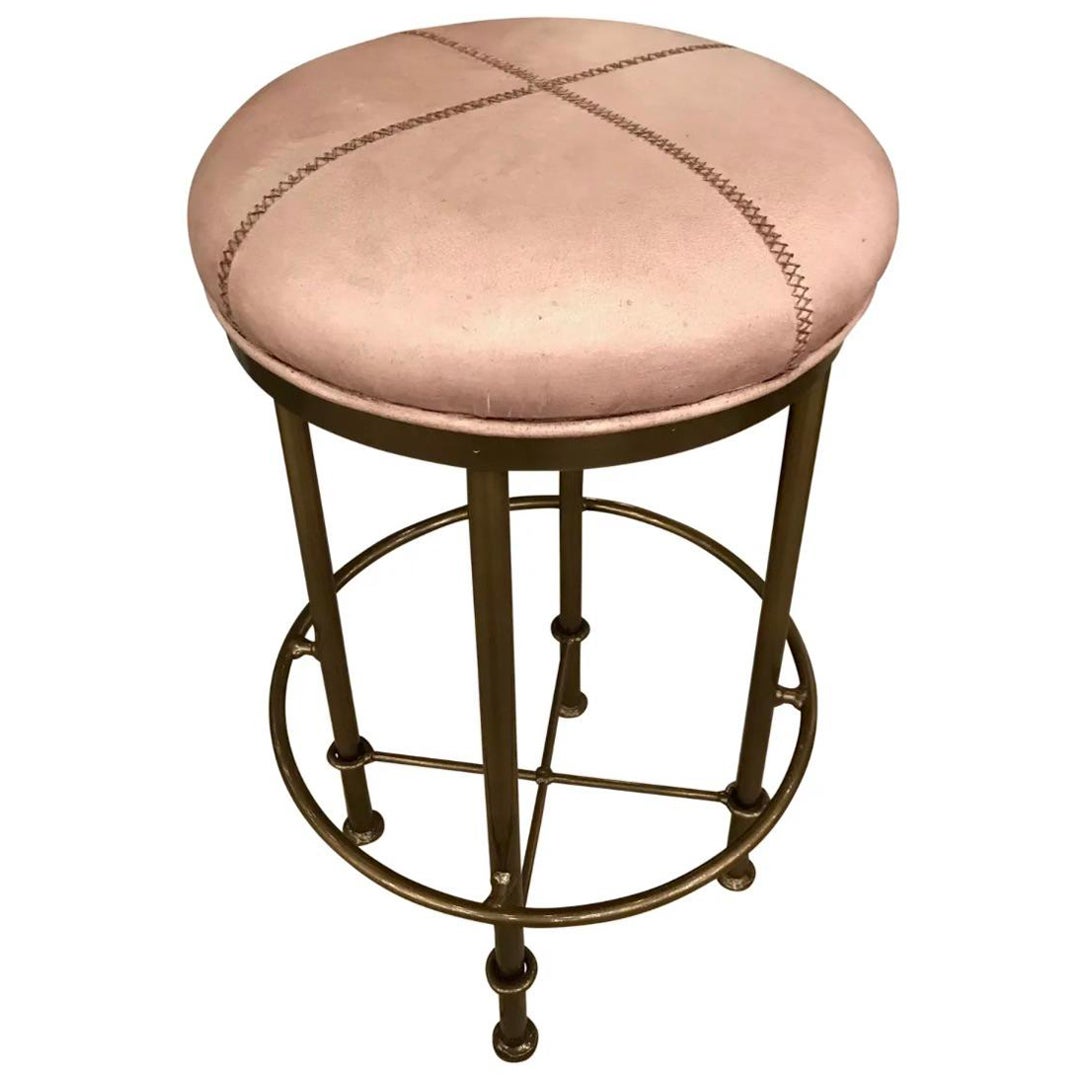 Rustic Gray Leather Counter Stool For Sale