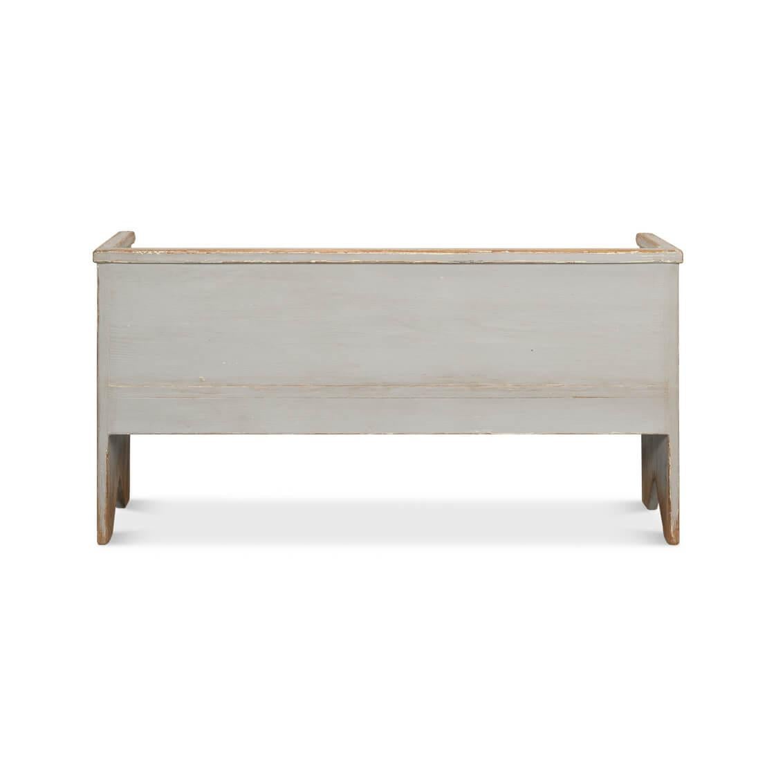 Asian Rustic Gray Painted Bench For Sale