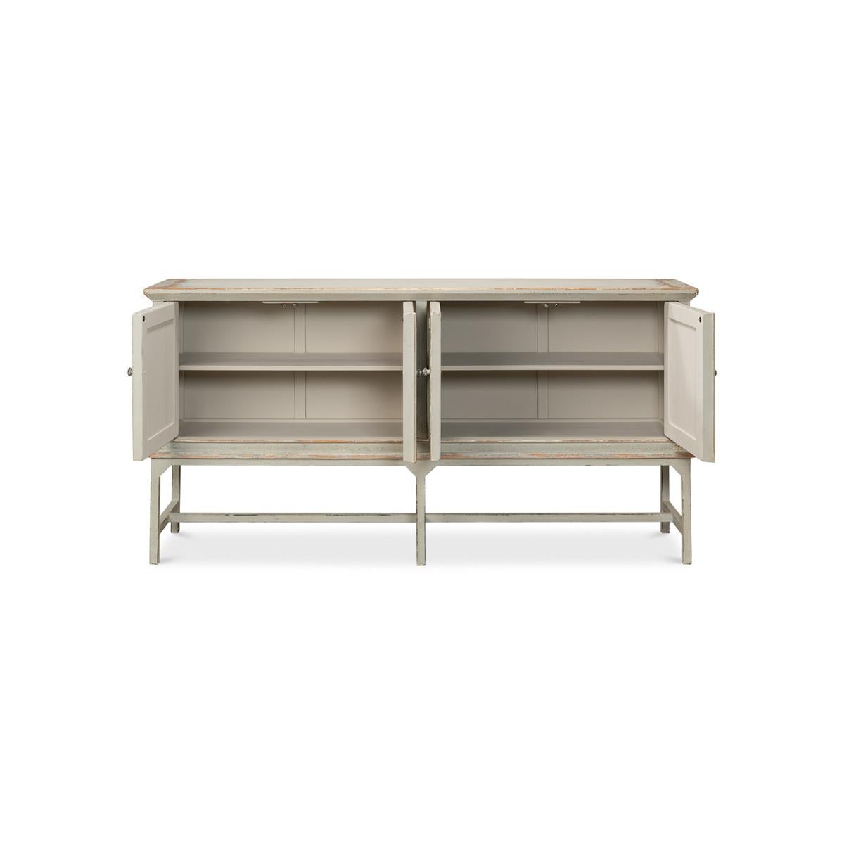Asian Rustic Gray Painted Sideboard For Sale