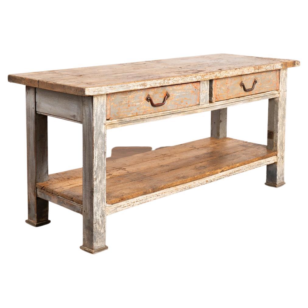 Vintage Pine Wood Work Table Small Kitchen Island with Original Painted