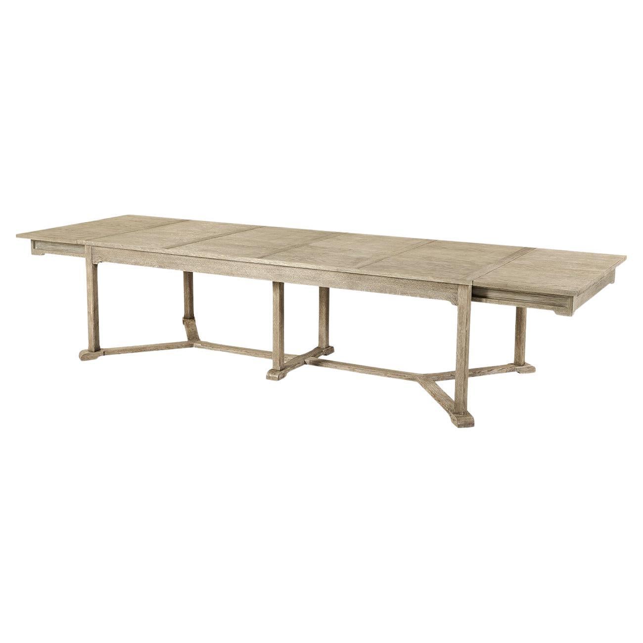 Table de salle à manger à rallonge en chêne gris rustique
