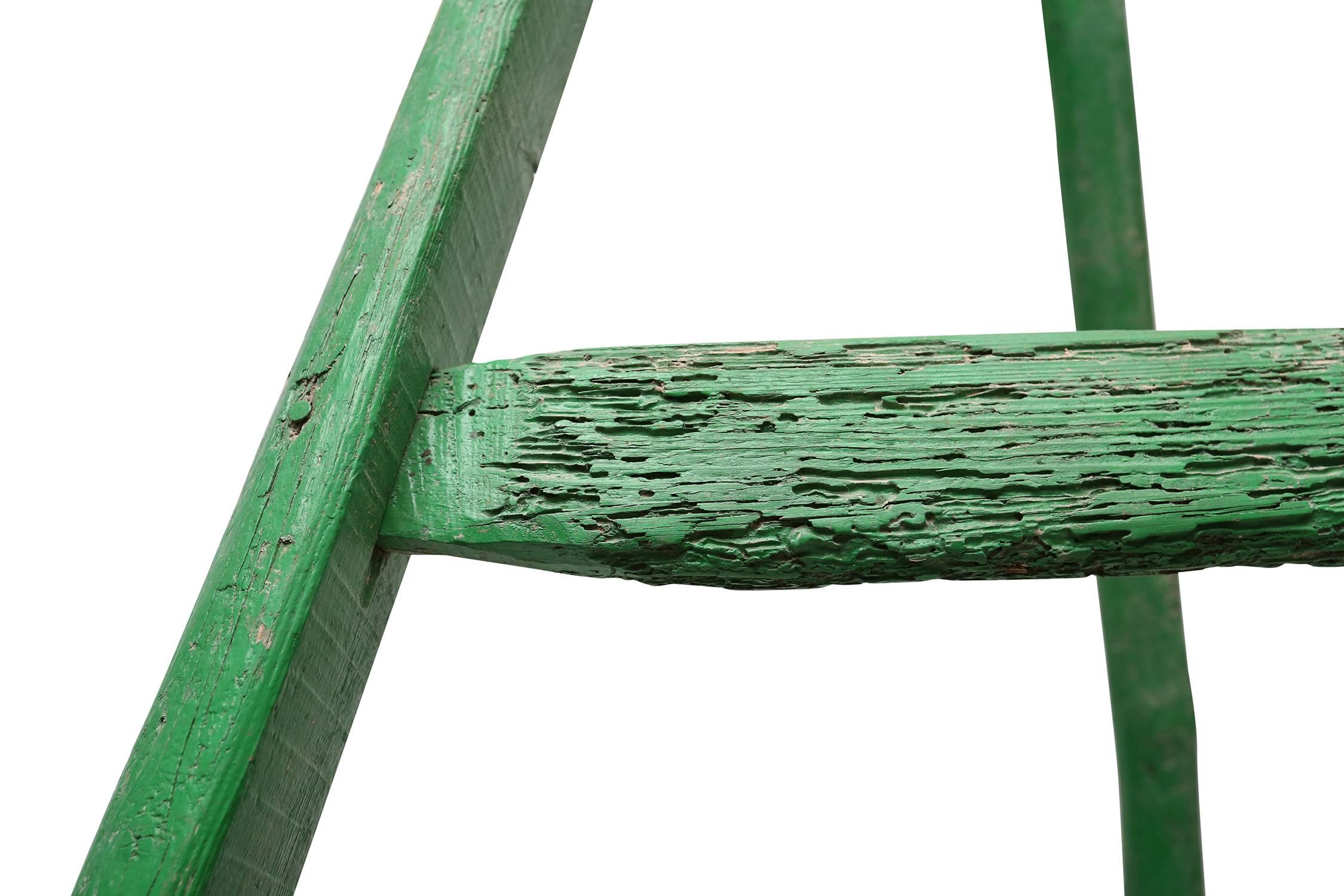 Escalera verde rústica para recoger fruta Madera
