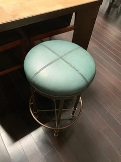 Rustic Green Leather Counter Stool