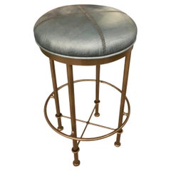 Rustic Green Leather Counter Stool