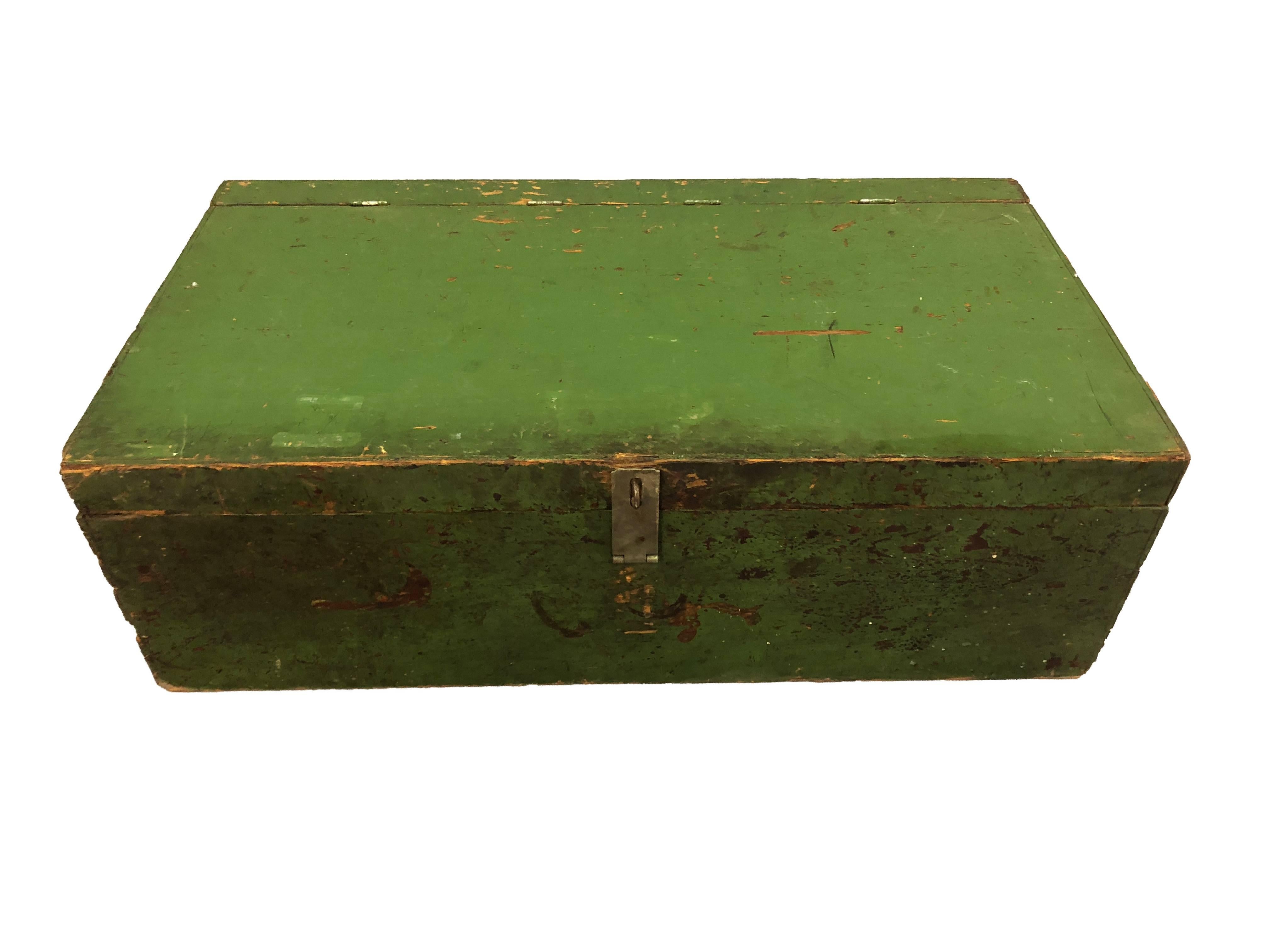 American Rustic Green Painted Tool Chest For Sale