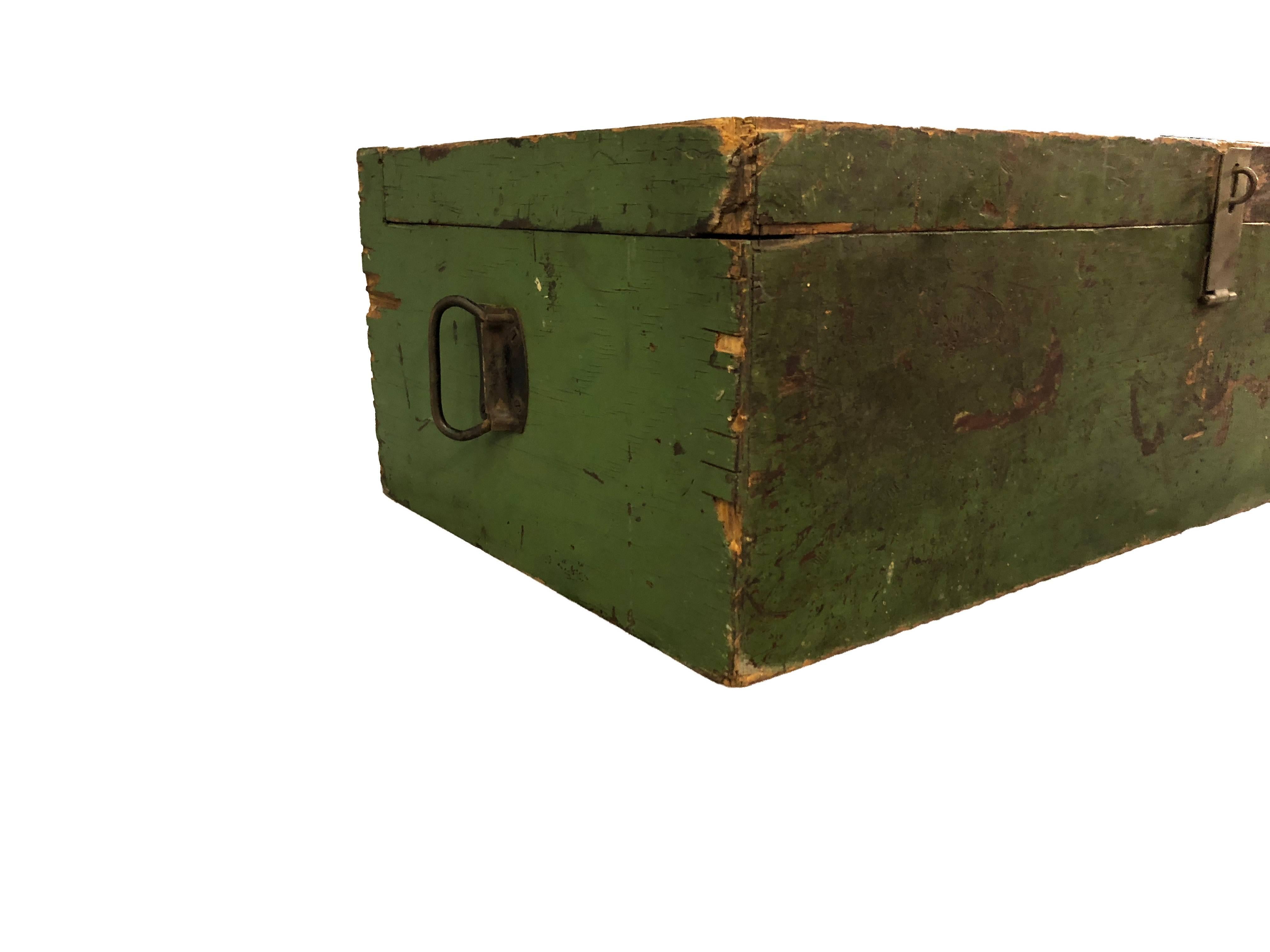 Mid-20th Century Rustic Green Painted Tool Chest For Sale
