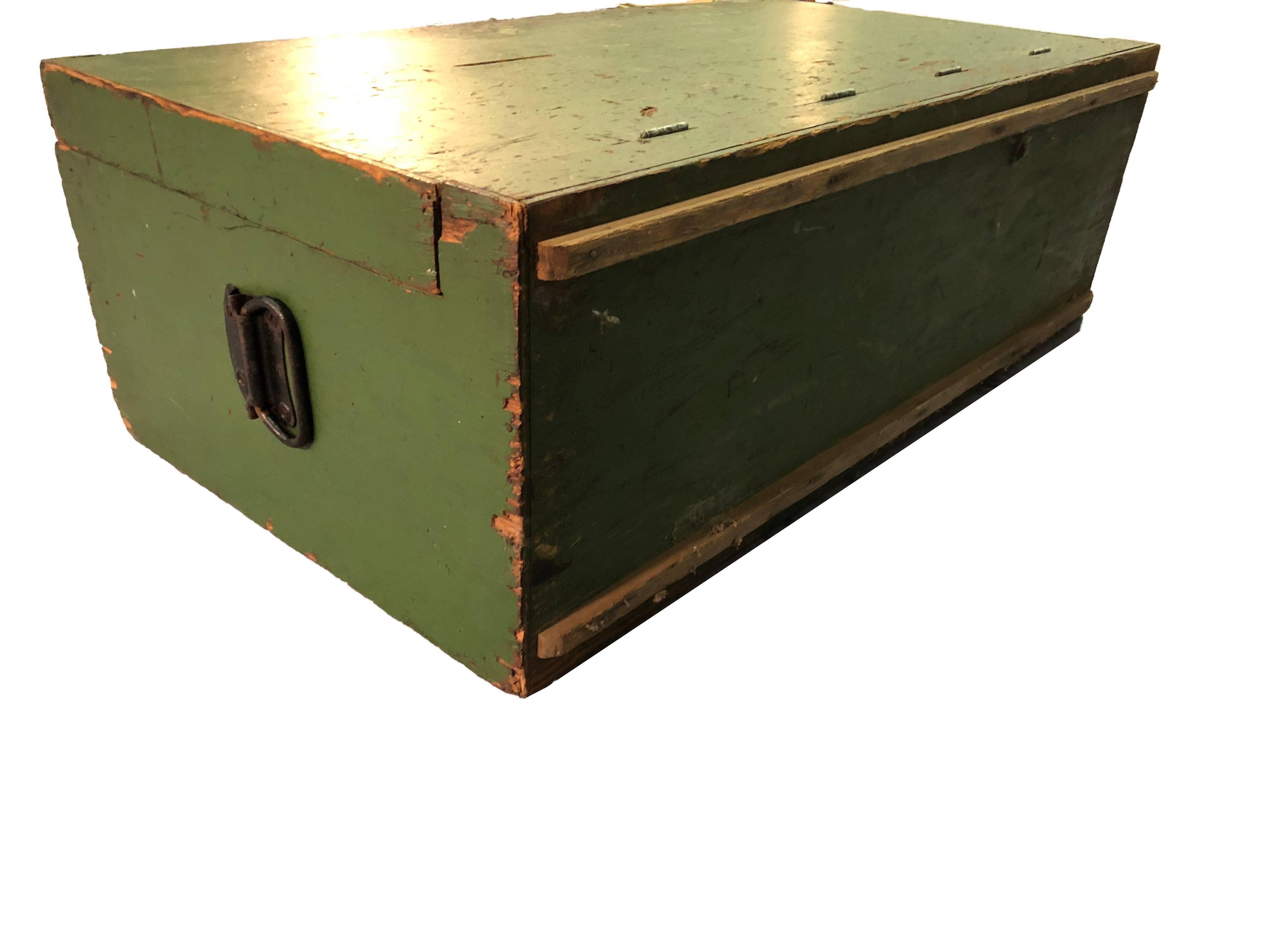 Hardwood Rustic Green Painted Tool Chest For Sale