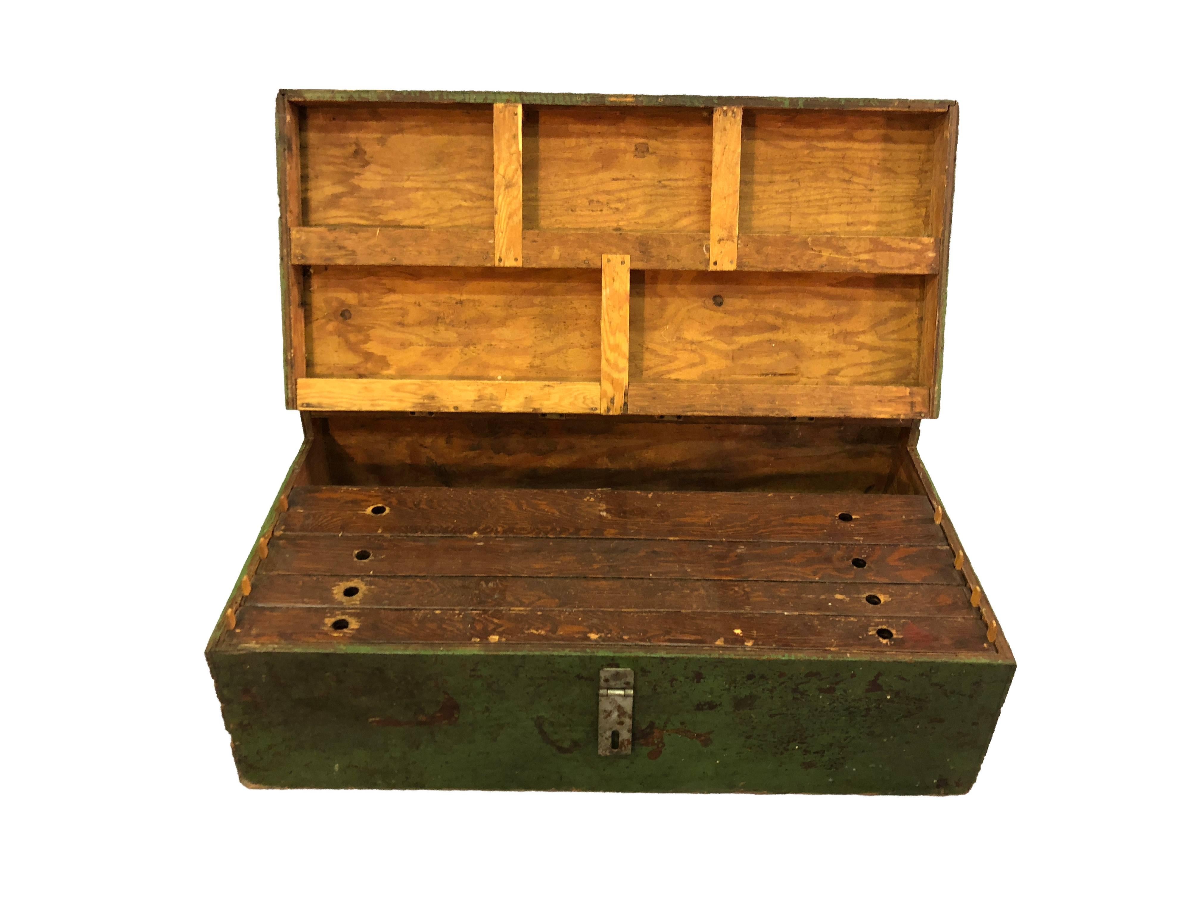 Rustic Green Painted Tool Chest For Sale 1