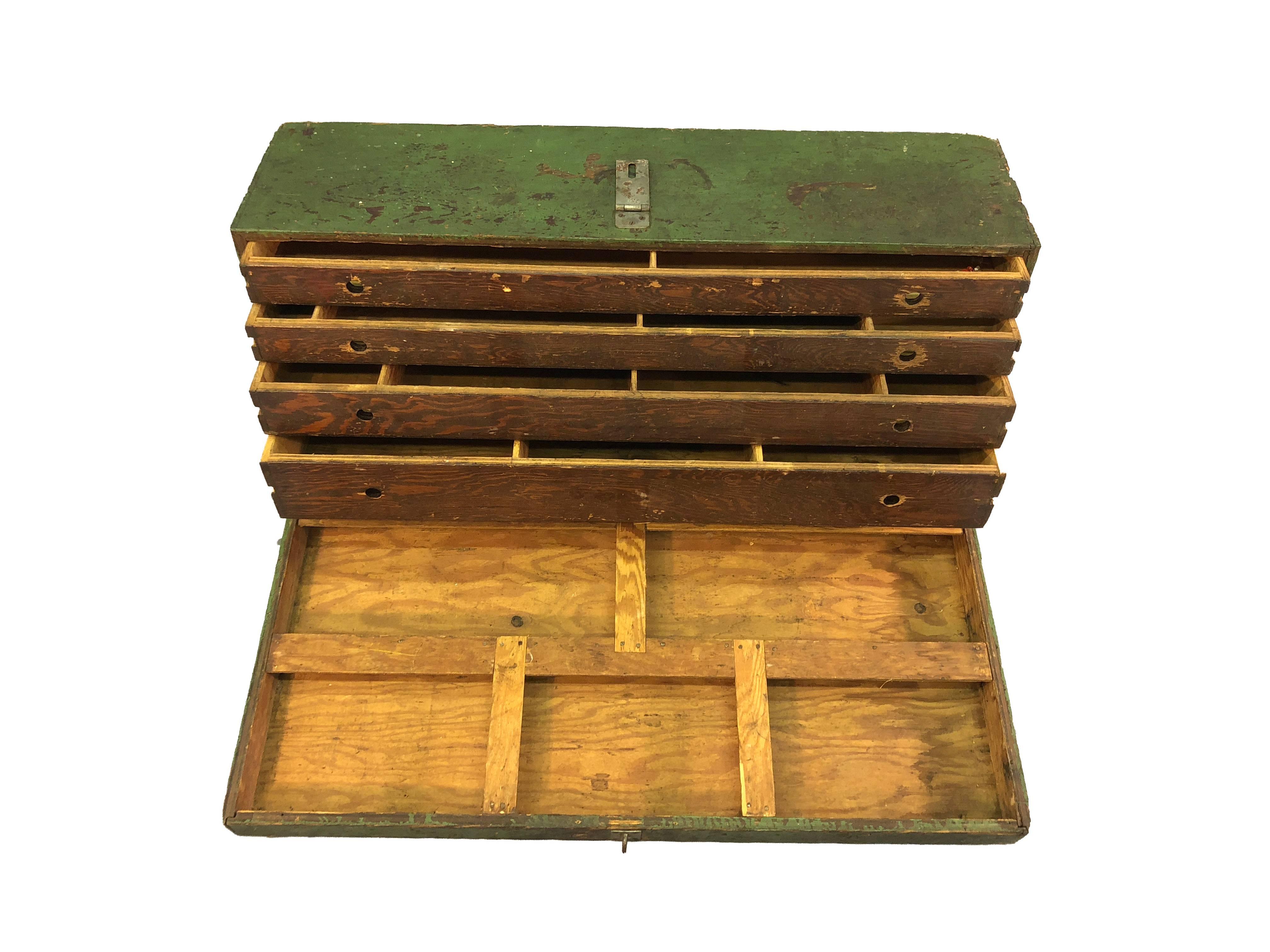 Rustic Green Painted Tool Chest For Sale 2