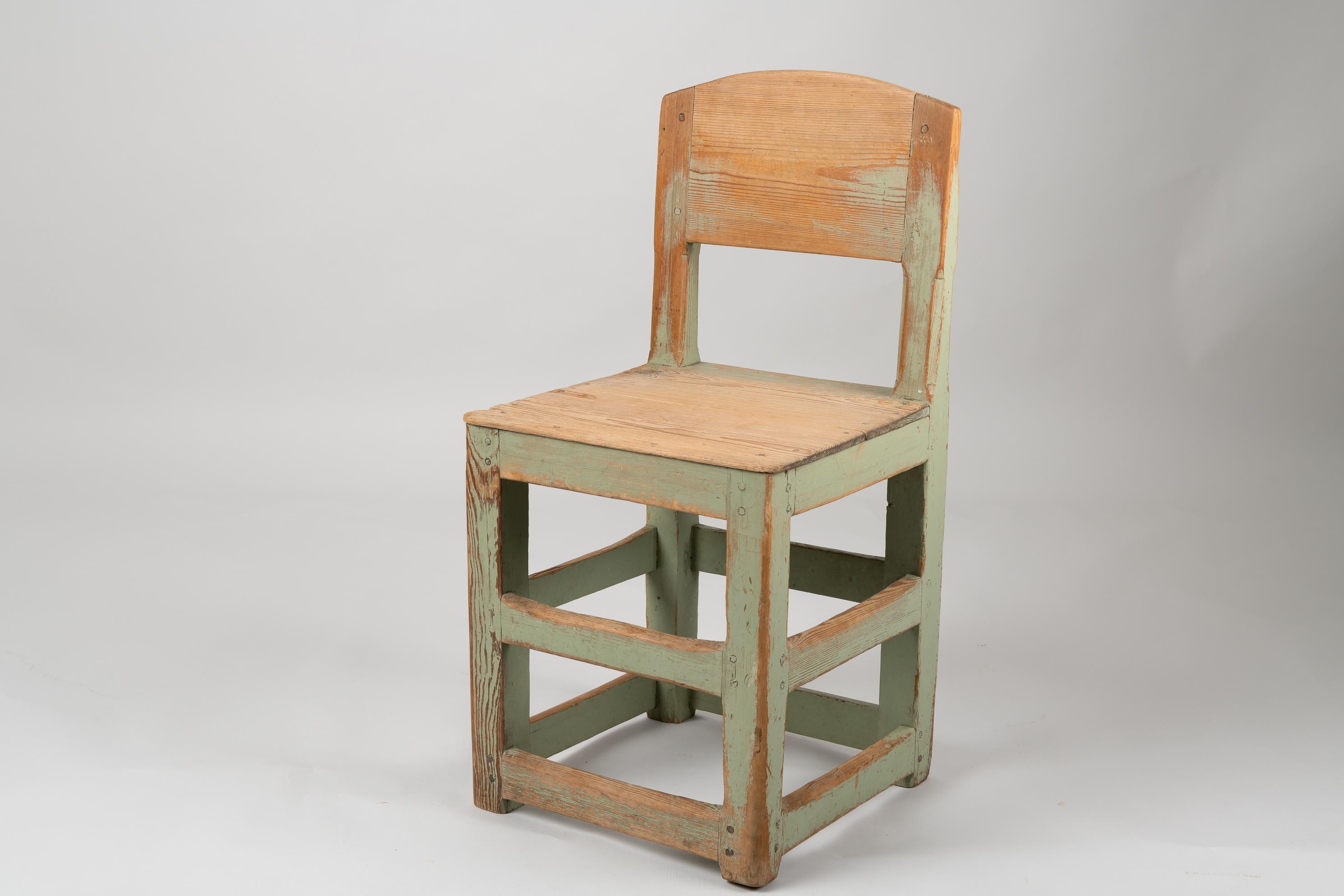 Hand-Crafted Rustic Green Swedish Baroque Style Chair For Sale