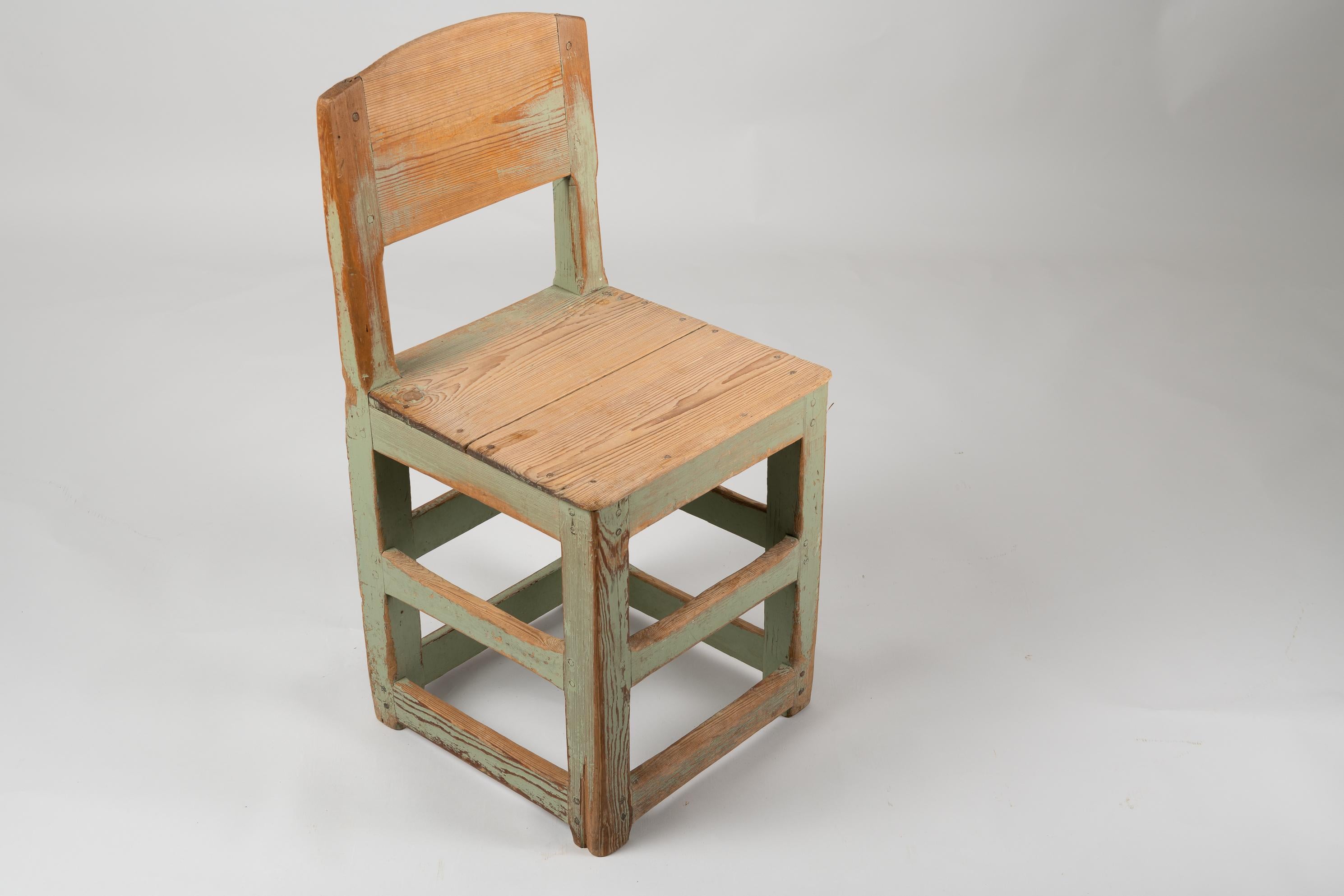 Pine Rustic Green Swedish Baroque Style Chair For Sale